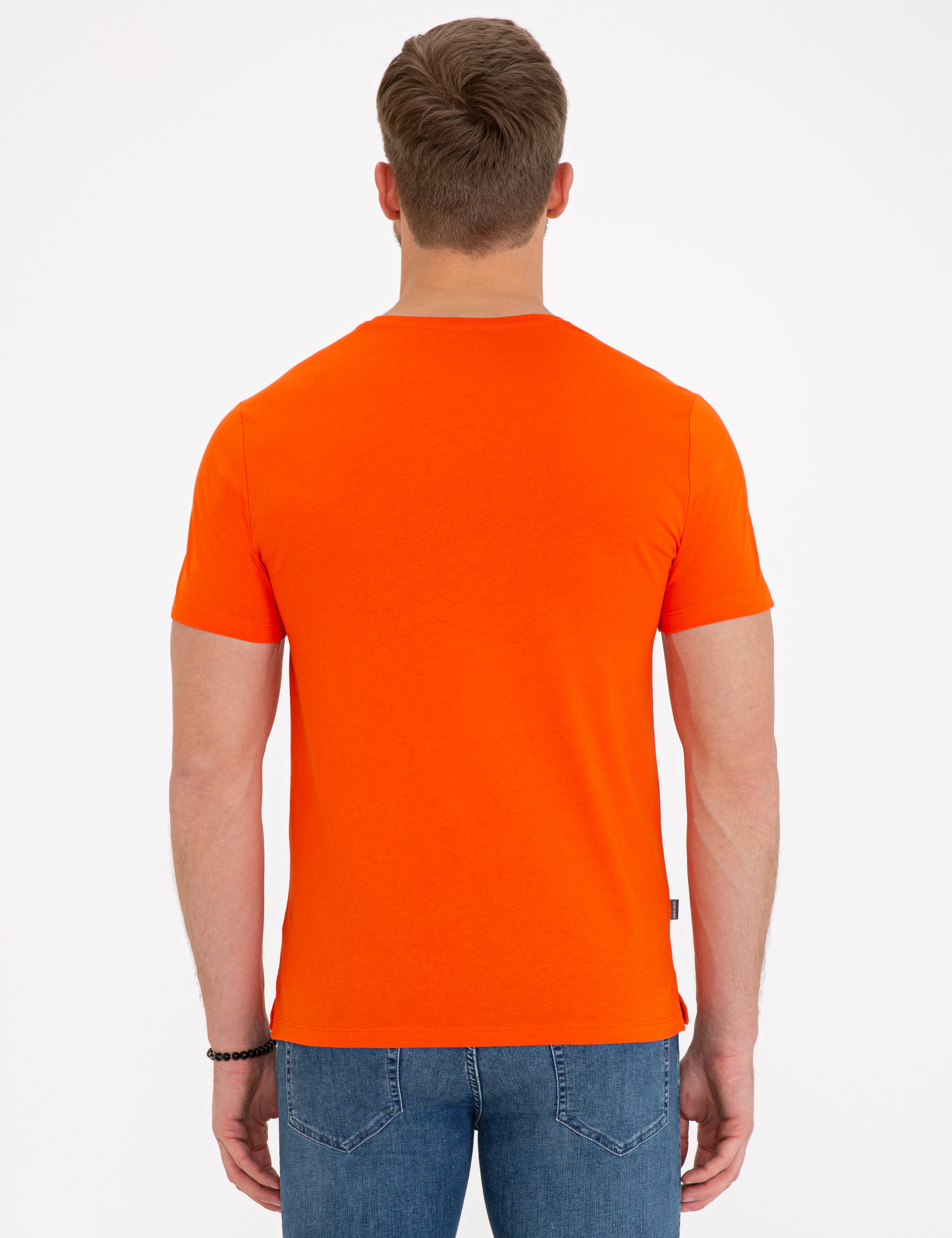 Turuncu Slim Fit Bisiklet Yaka Tişört - Image 3