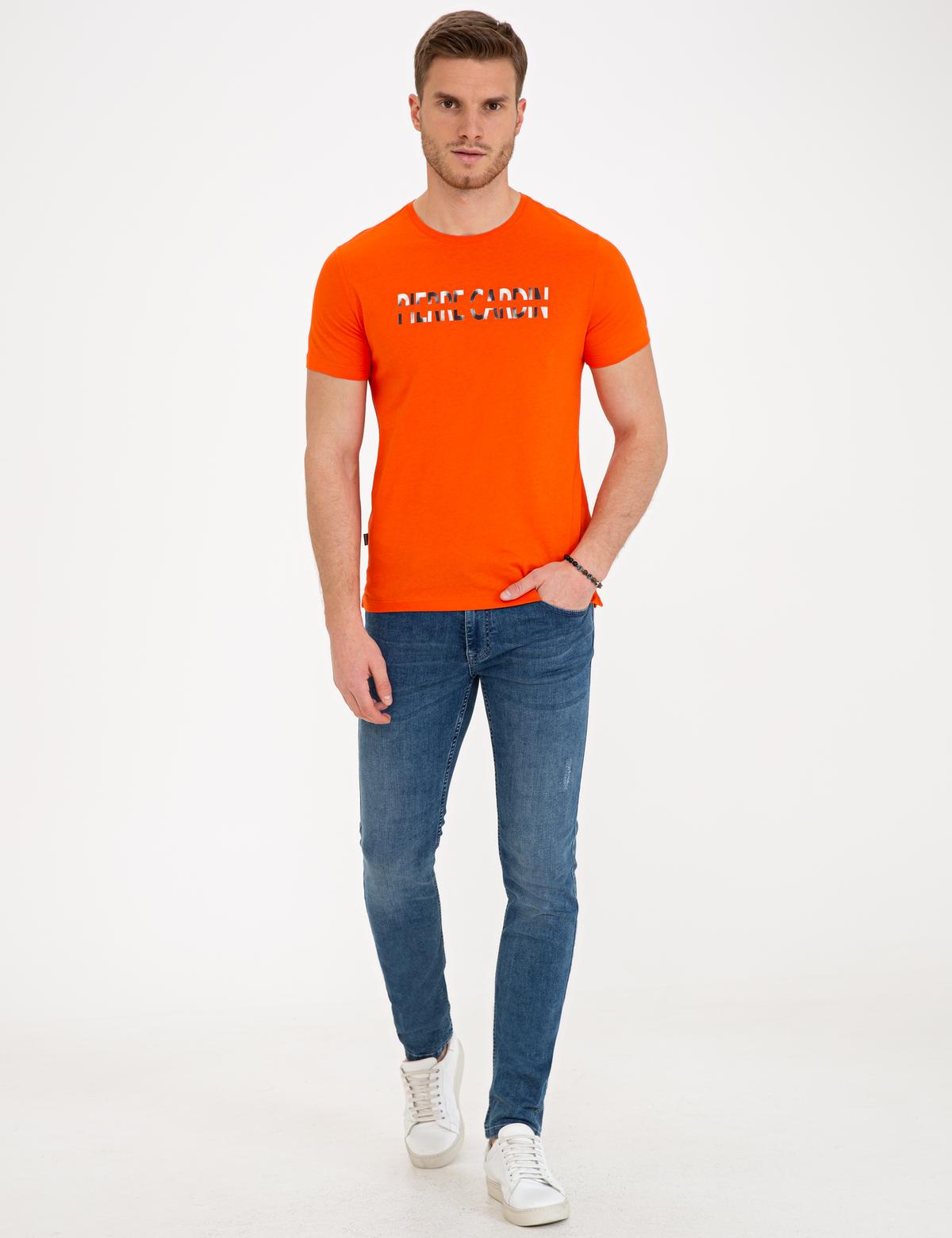 Turuncu Slim Fit Bisiklet Yaka Tişört - 50235980011