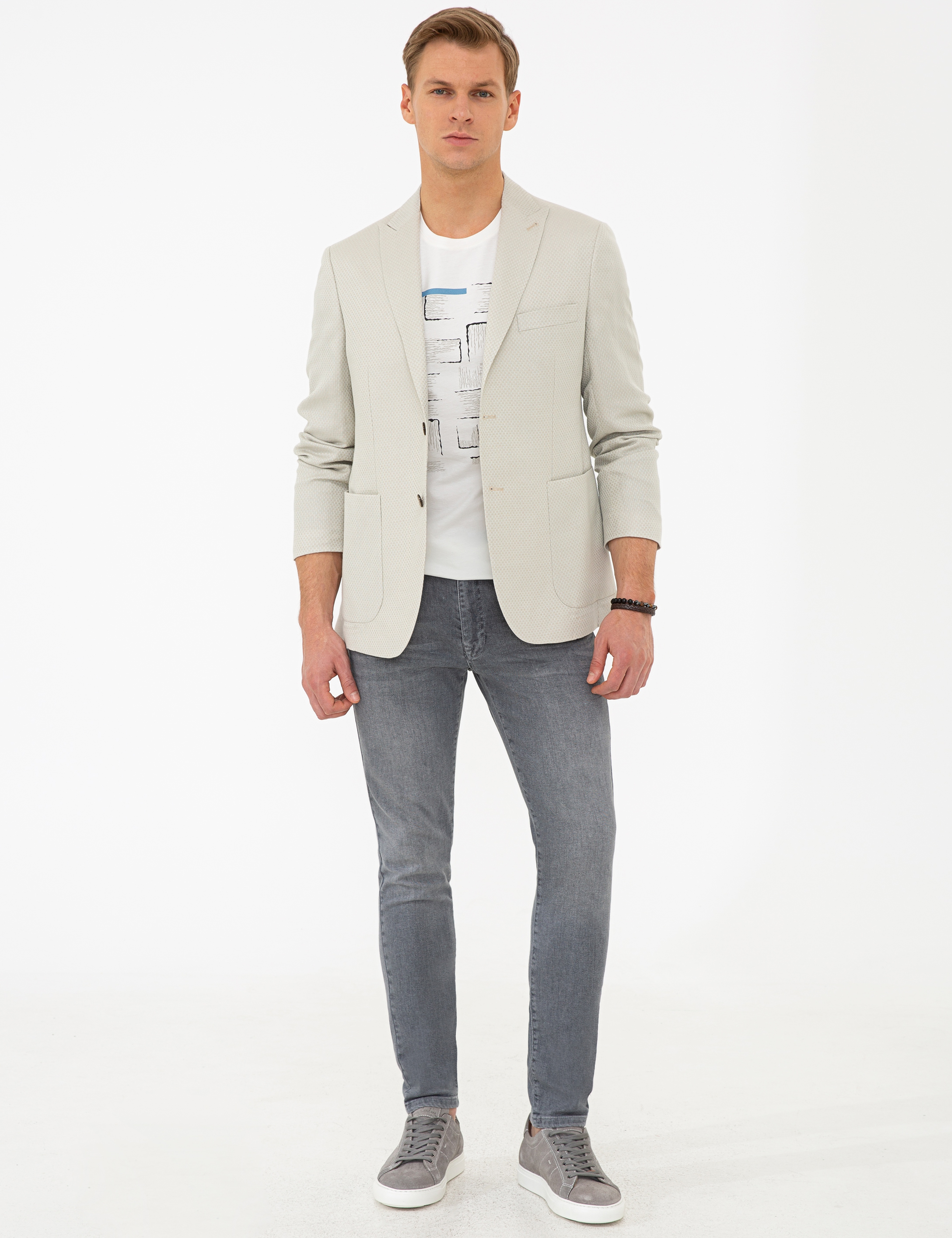 Bej Slim Fit Ceket - Image 5