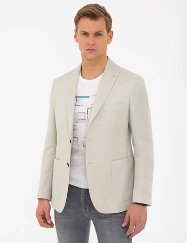 Bej Slim Fit Ceket