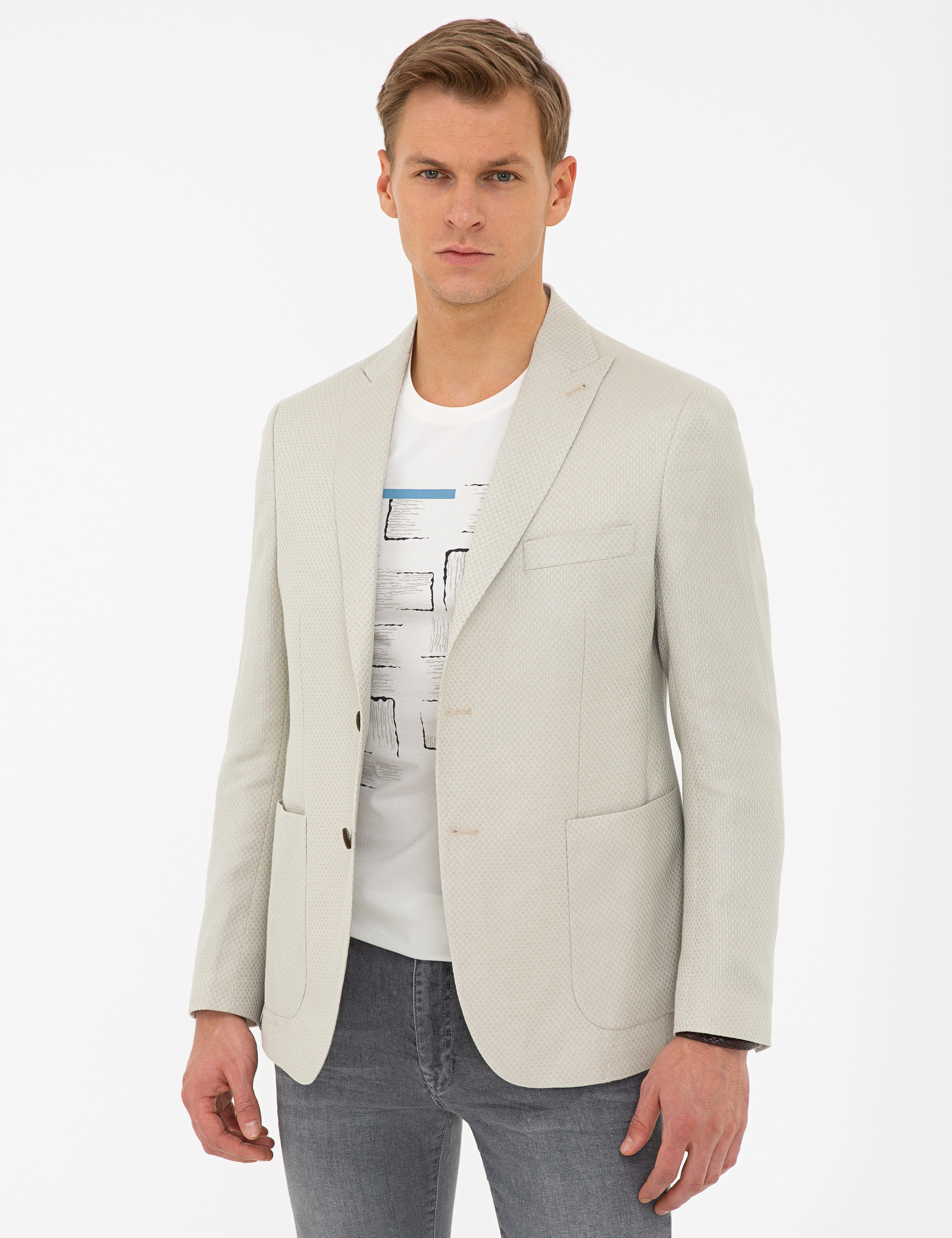 Bej Slim Fit Ceket - Image 3