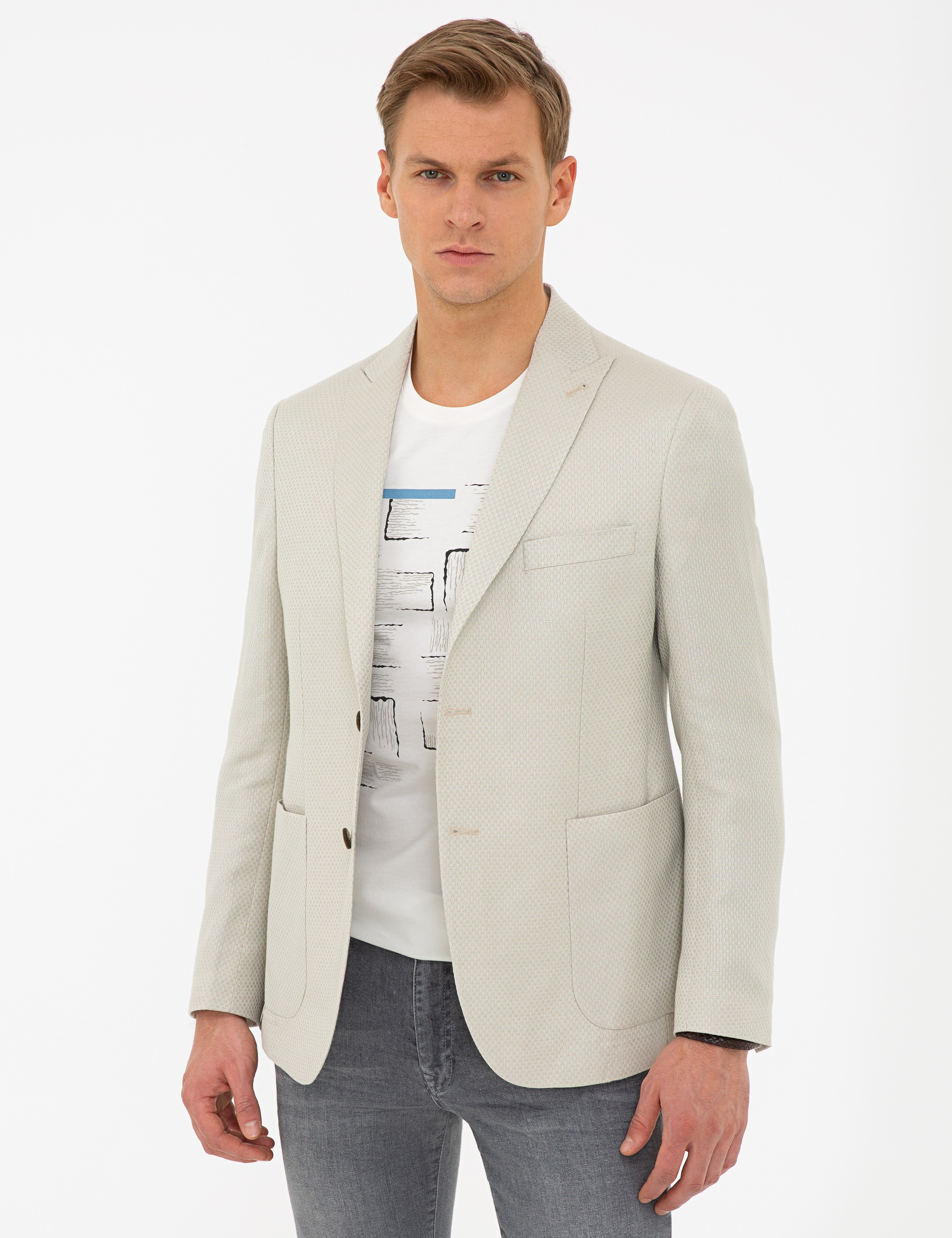 Bej Slim Fit Ceket