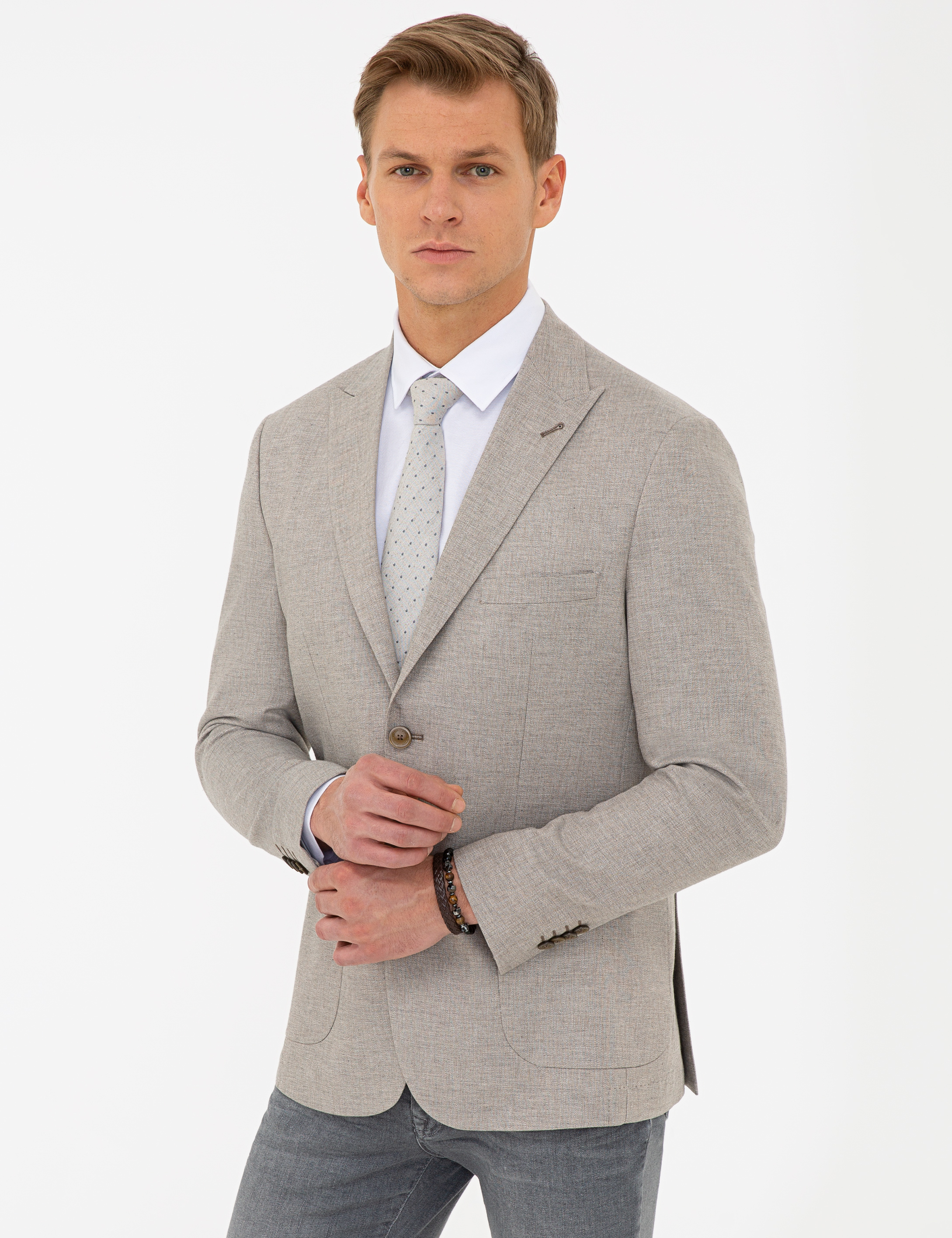 Bej Slim Fit Ceket
