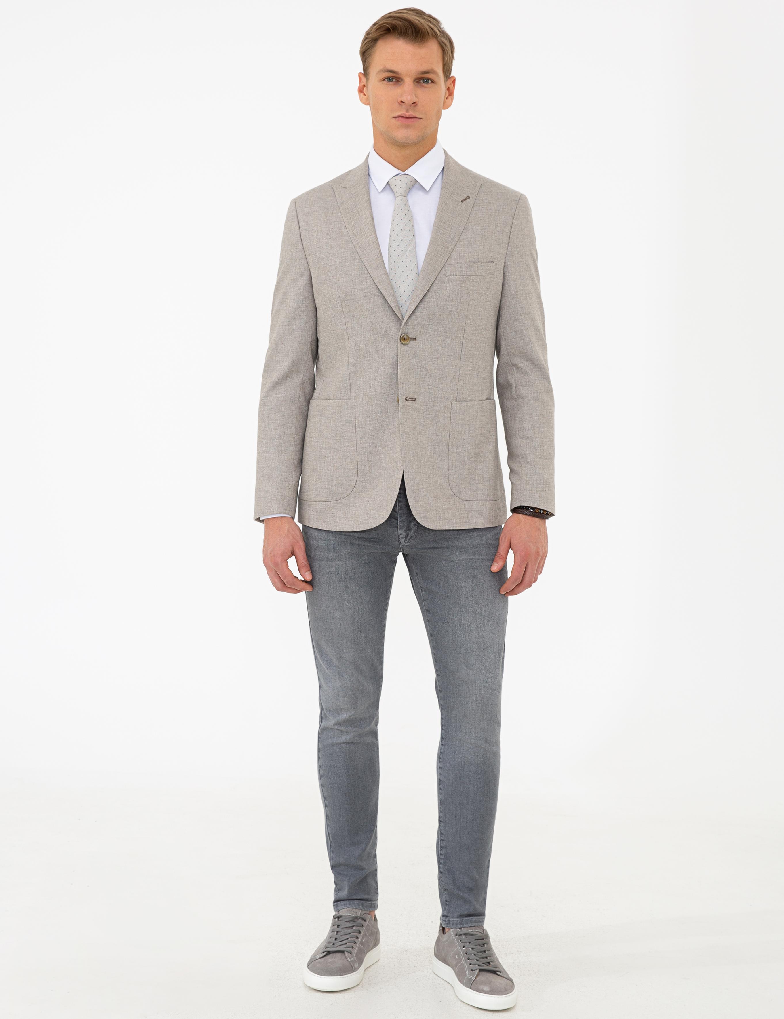 Bej Slim Fit Ceket