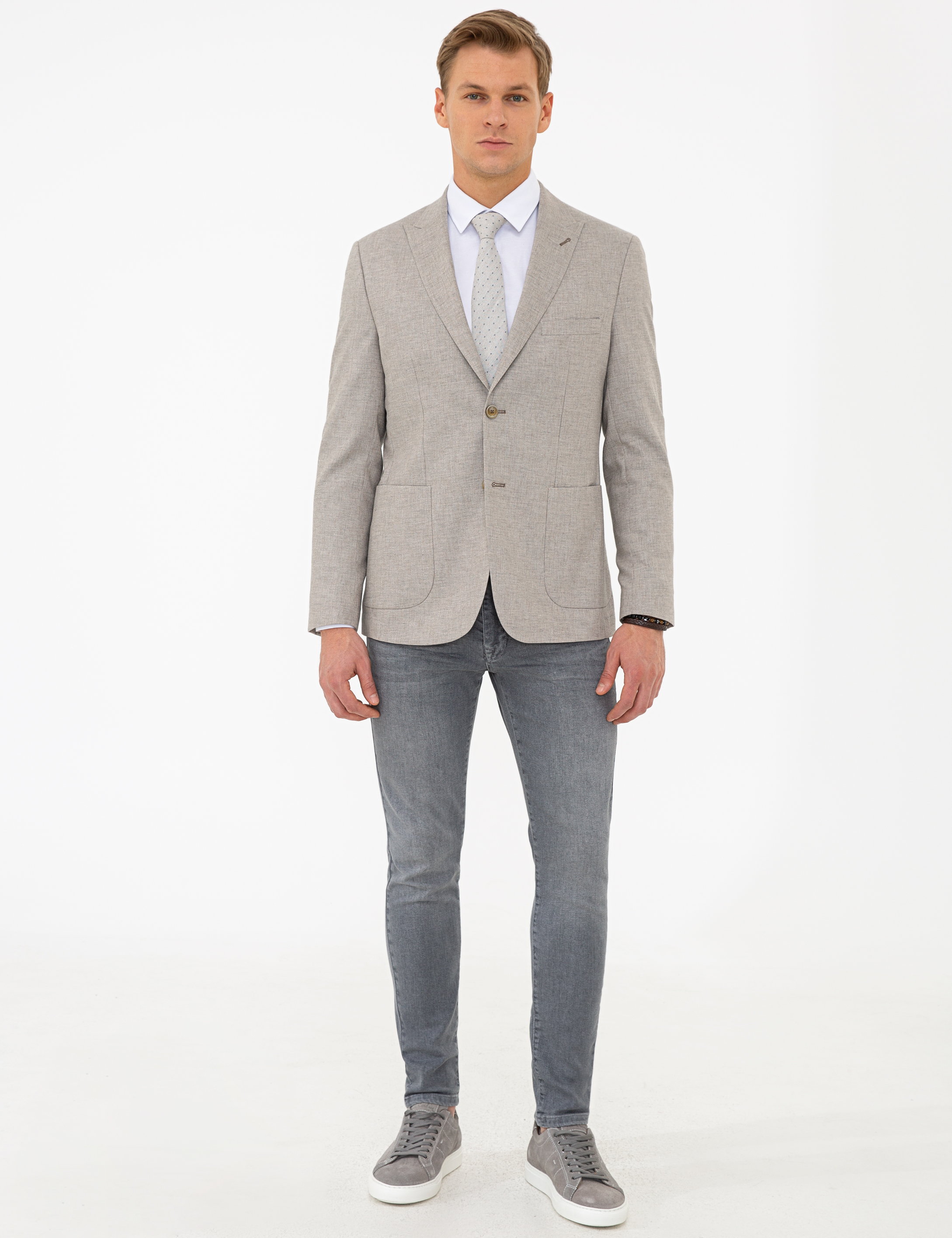 Bej Slim Fit Ceket