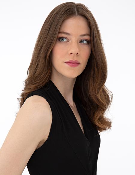 Siyah Slim Fit Örme Elbise - 50243304004