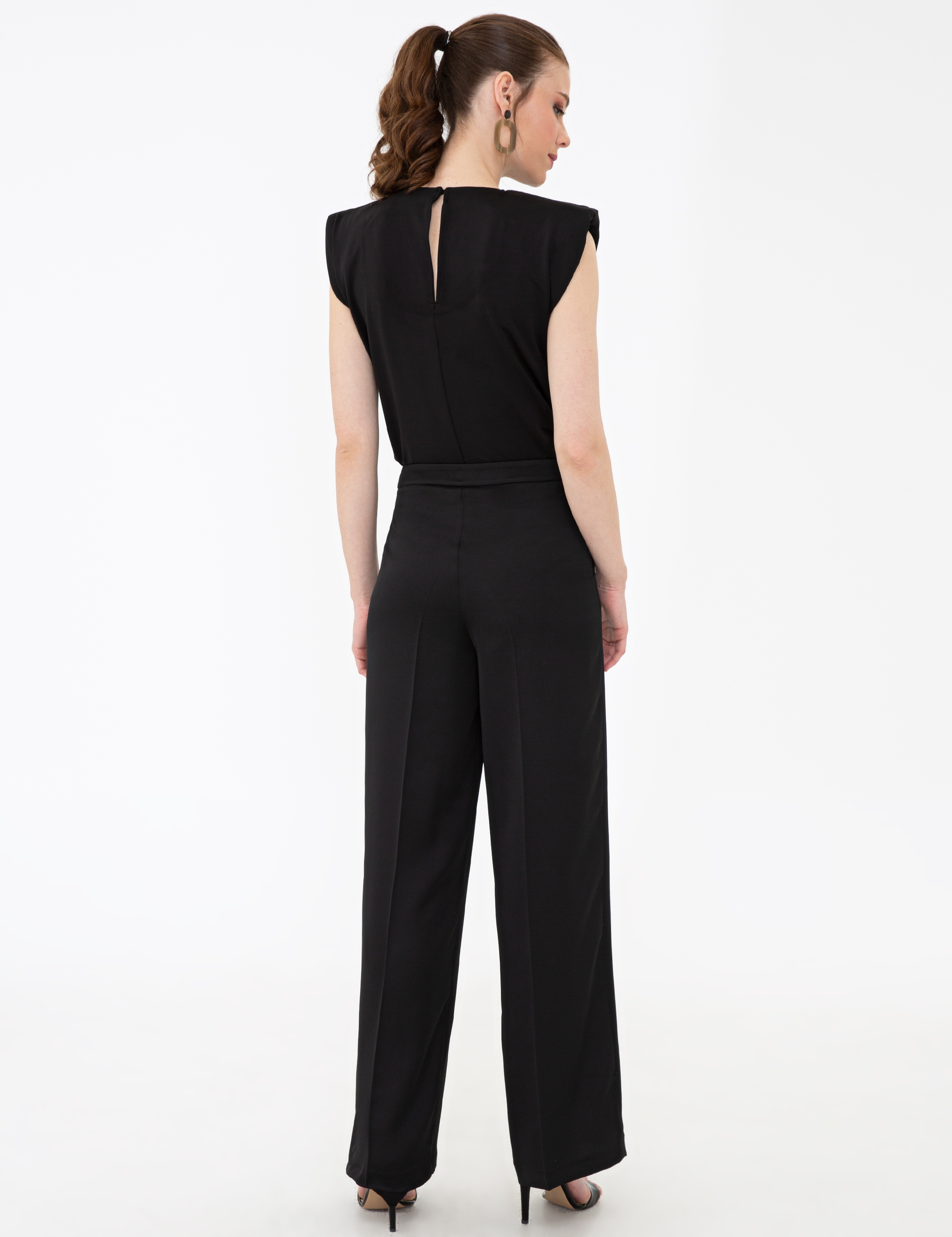 Siyah Flare Fit Kumaş Pantolon - Image 3