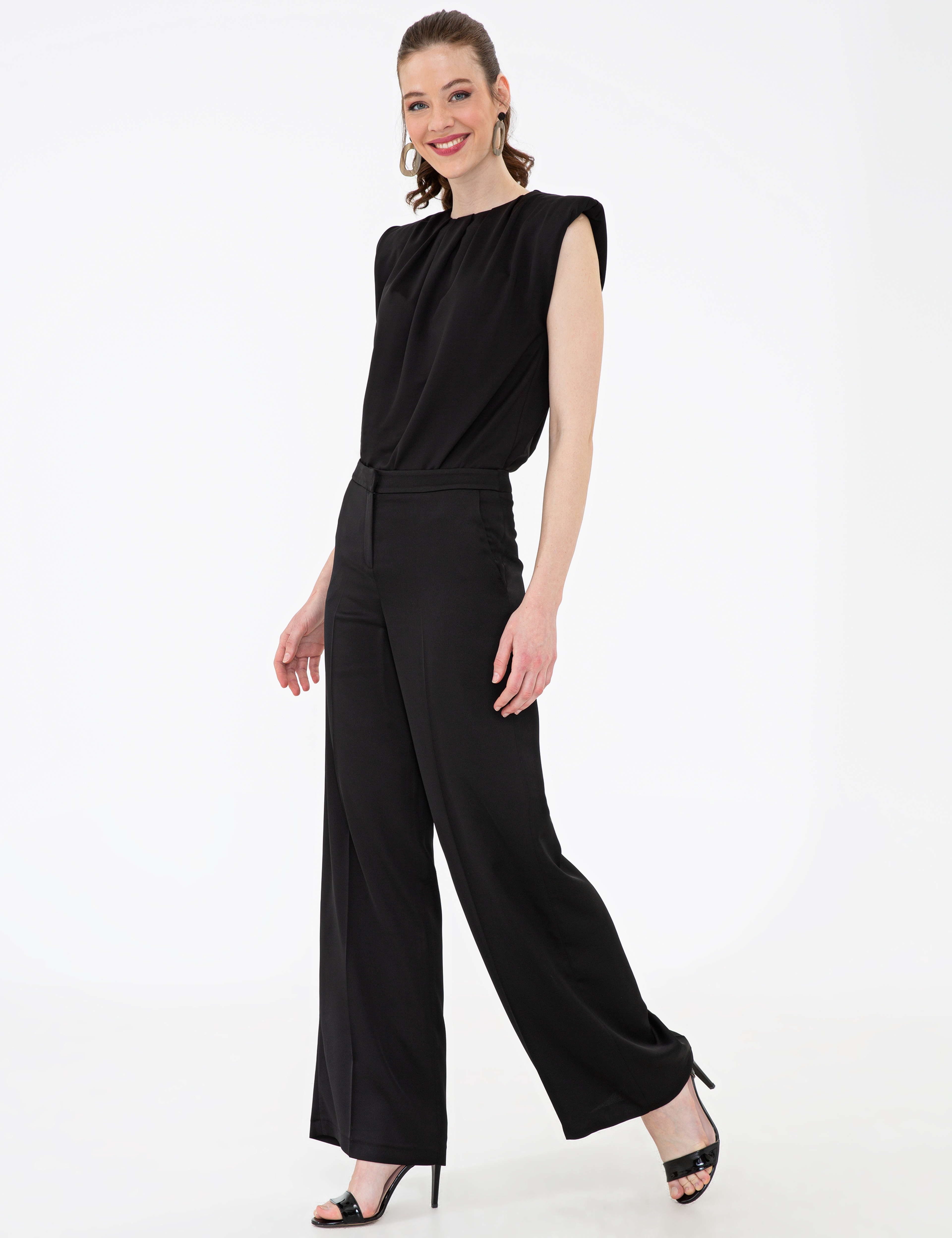 Siyah Flare Fit Kumaş Pantolon - Image 2
