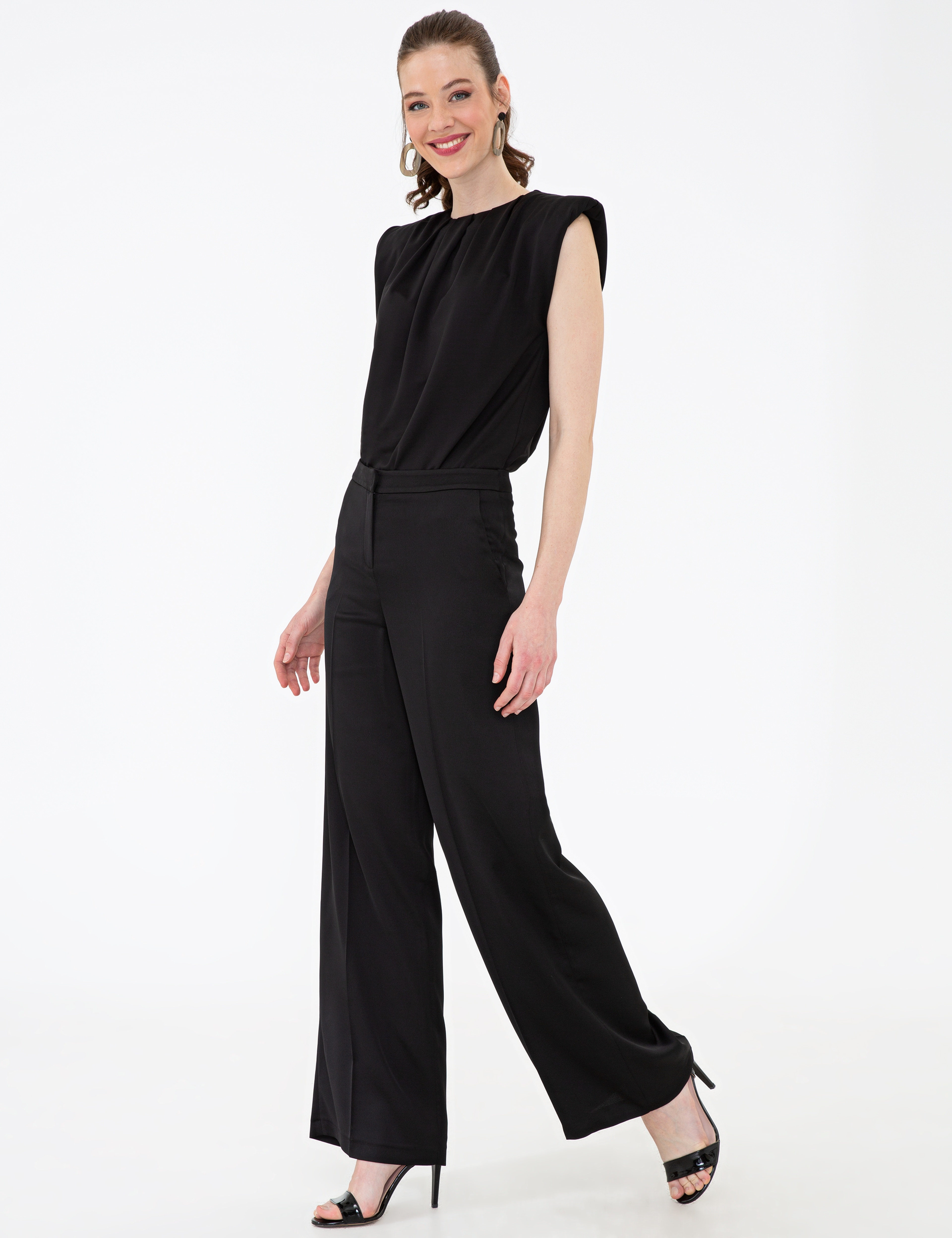 Siyah Flare Fit Kumaş Pantolon