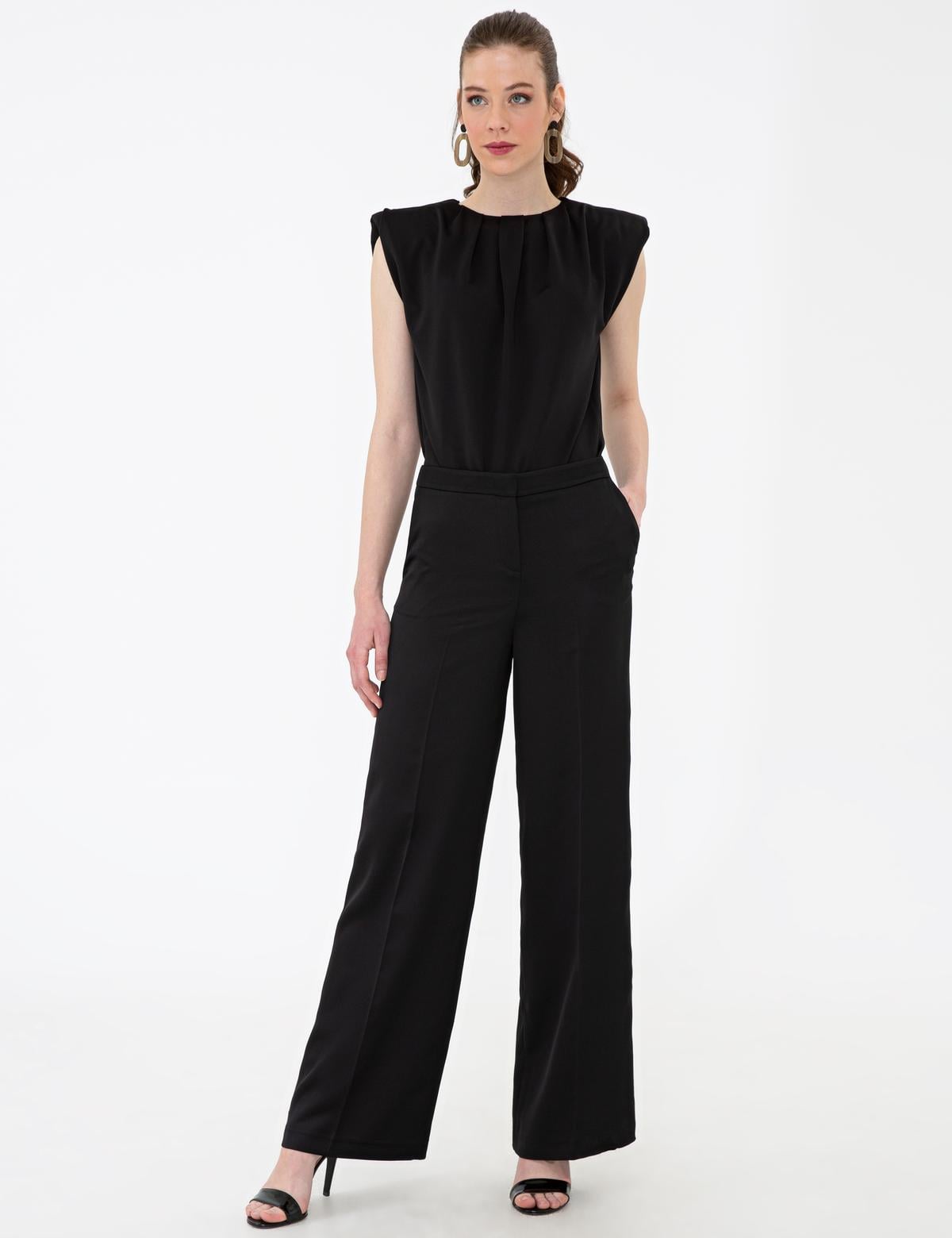 Siyah Flare Fit Kumaş Pantolon