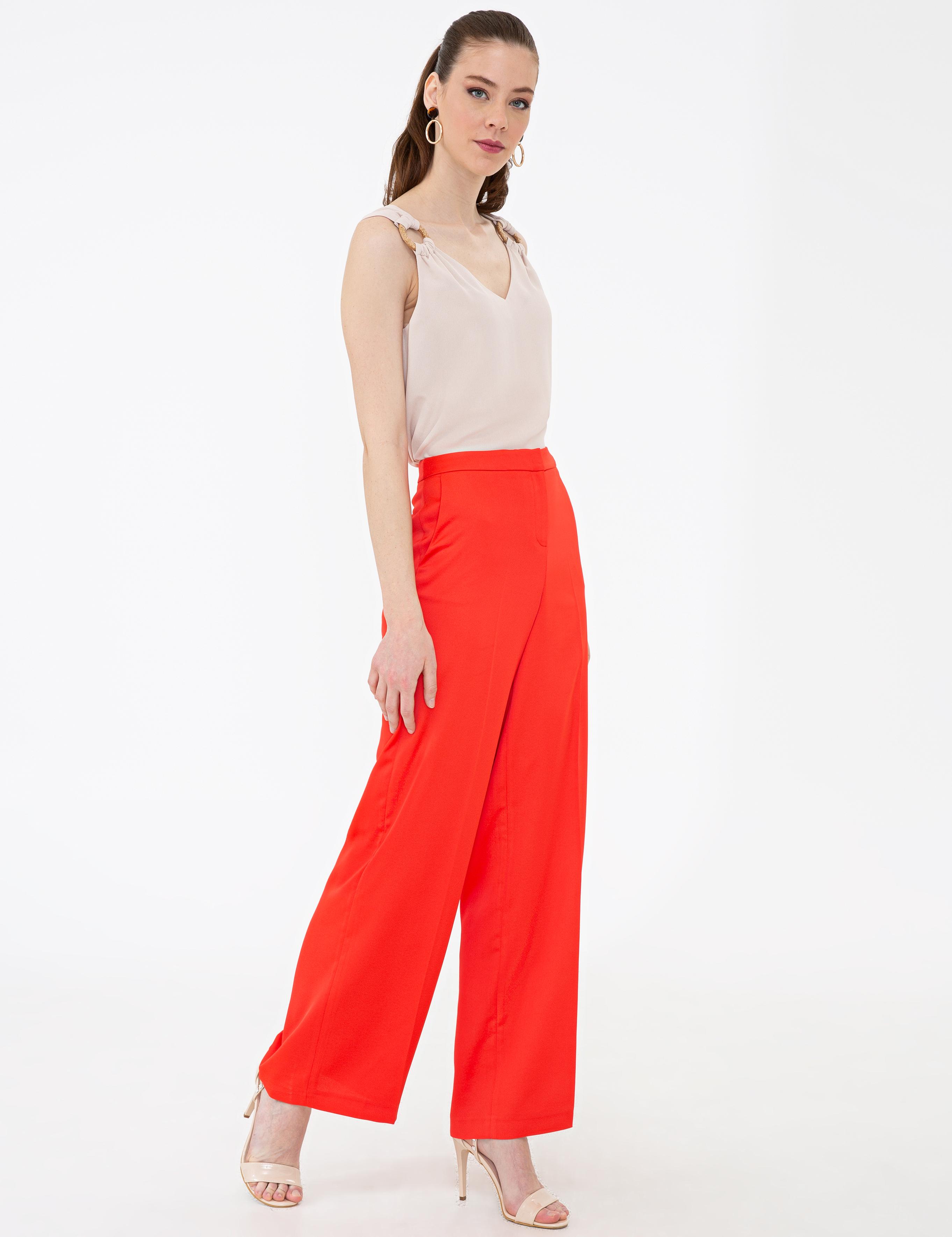 Nar Çiçeği Flare Fit Kumaş Pantolon