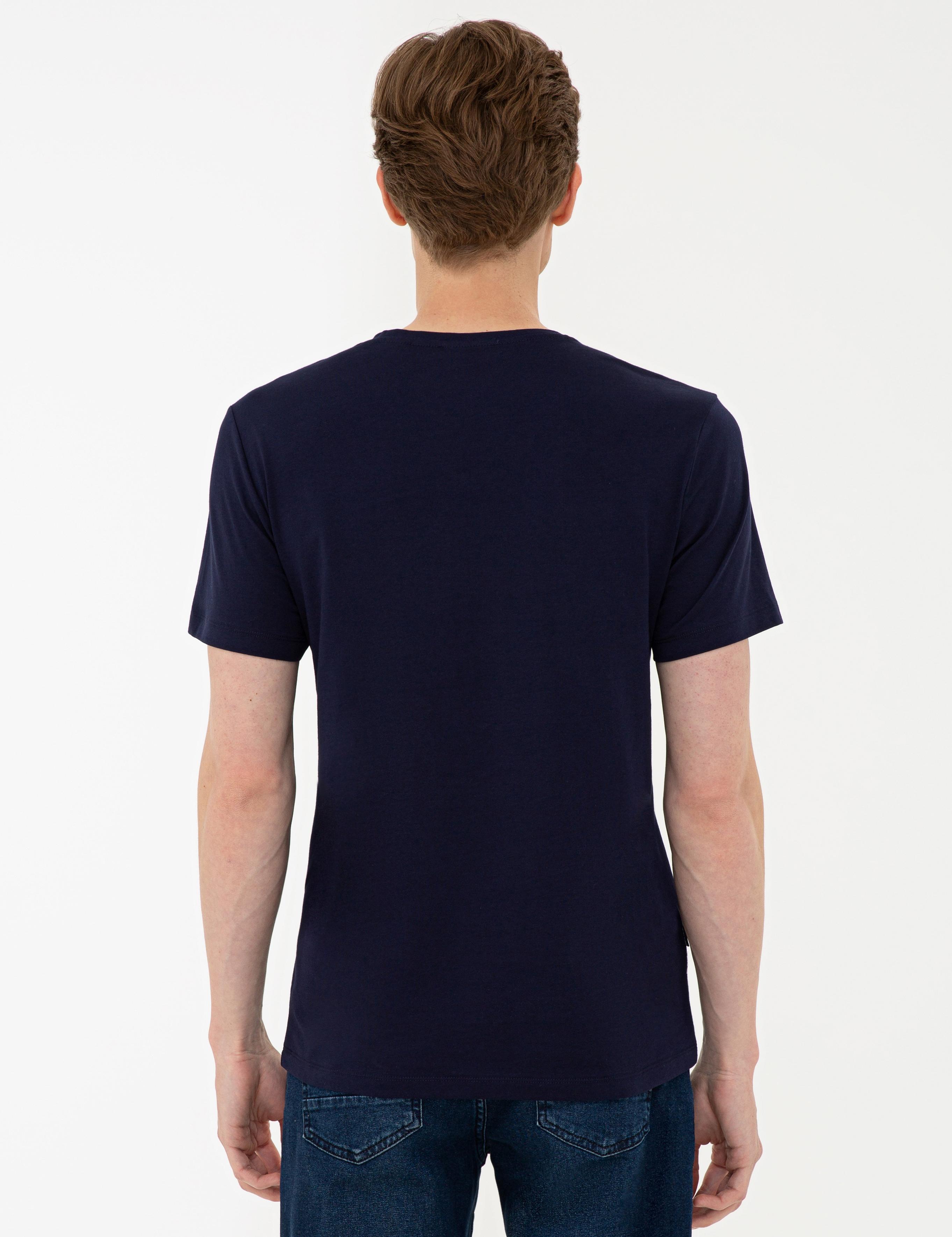 Lacivert Slim Fit Basic V Yaka T-Shirt