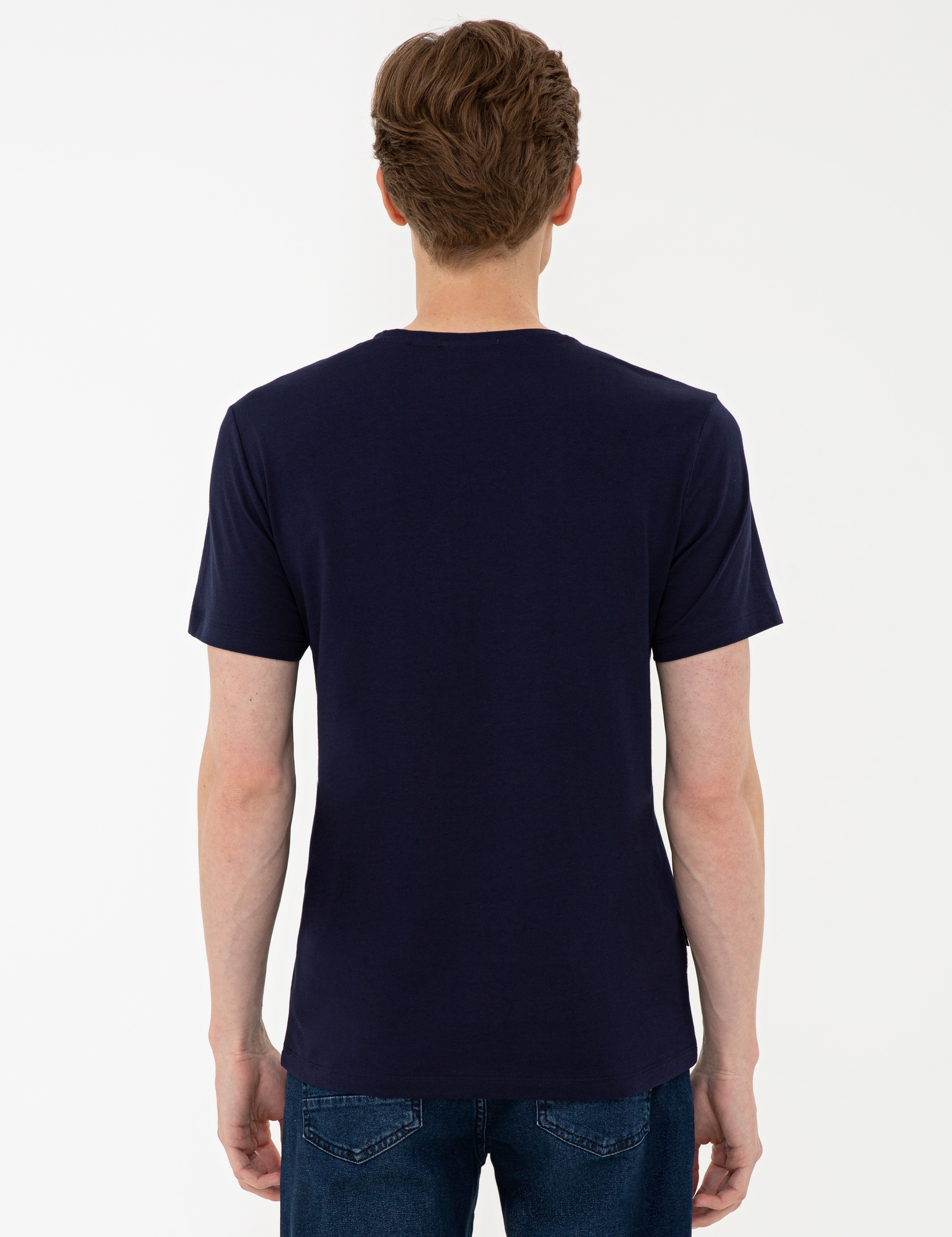 Lacivert Slim Fit Basic V Yaka T-Shirt - Image 3