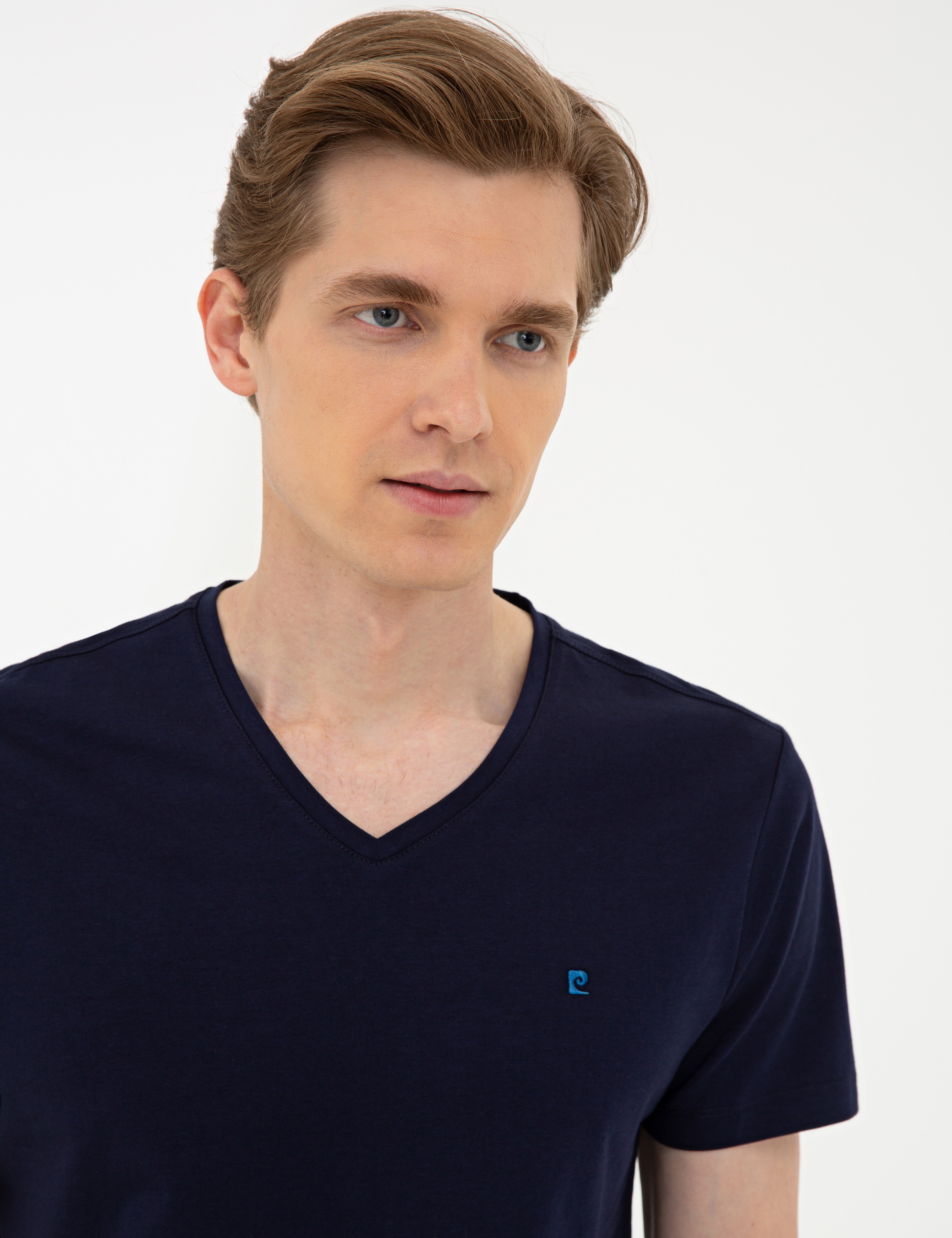 Lacivert Slim Fit Basic V Yaka T-Shirt - Image 2