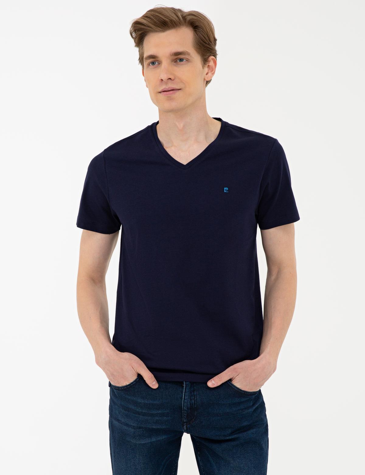 Lacivert Slim Fit Basic V Yaka T-Shirt