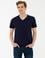 Lacivert Slim Fit Basic V Yaka T-Shirt