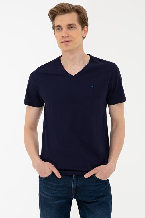 Lacivert Slim Fit Basic V Yaka T-Shirt
