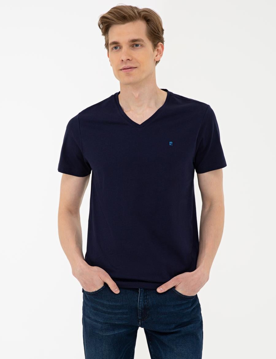 Lacivert Slim Fit Basic V Yaka T-Shirt