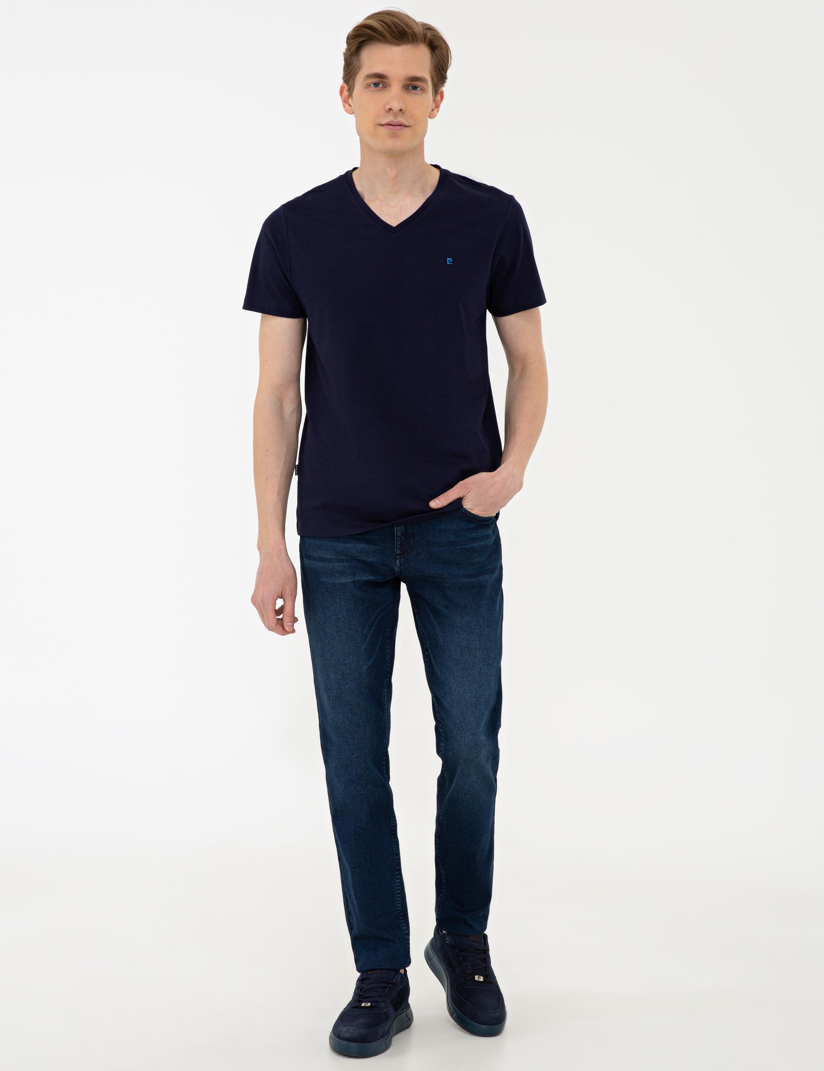 Lacivert Slim Fit Basic V Yaka T-Shirt