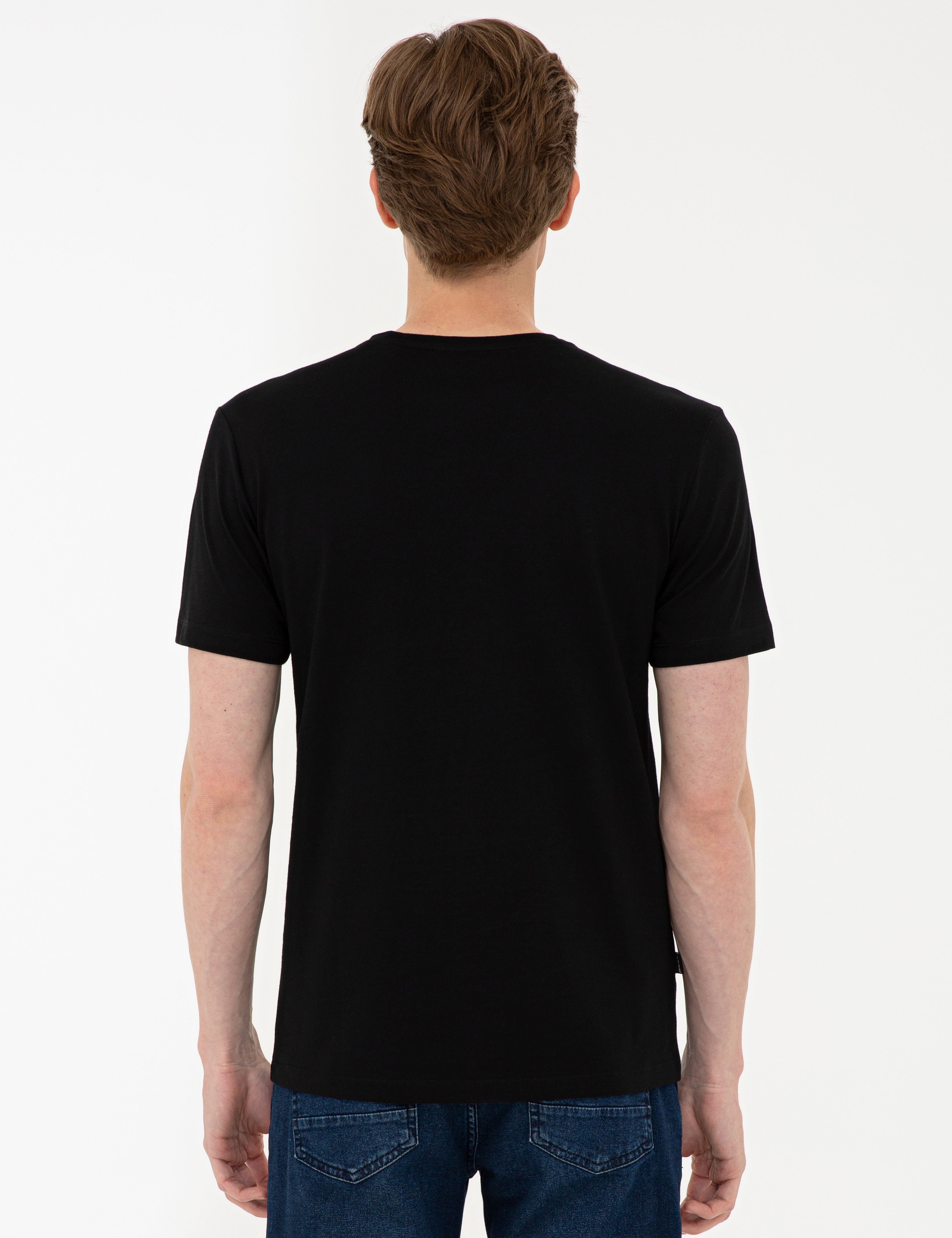 Siyah Slim Fit Basic V Yaka T-Shirt - Image 3