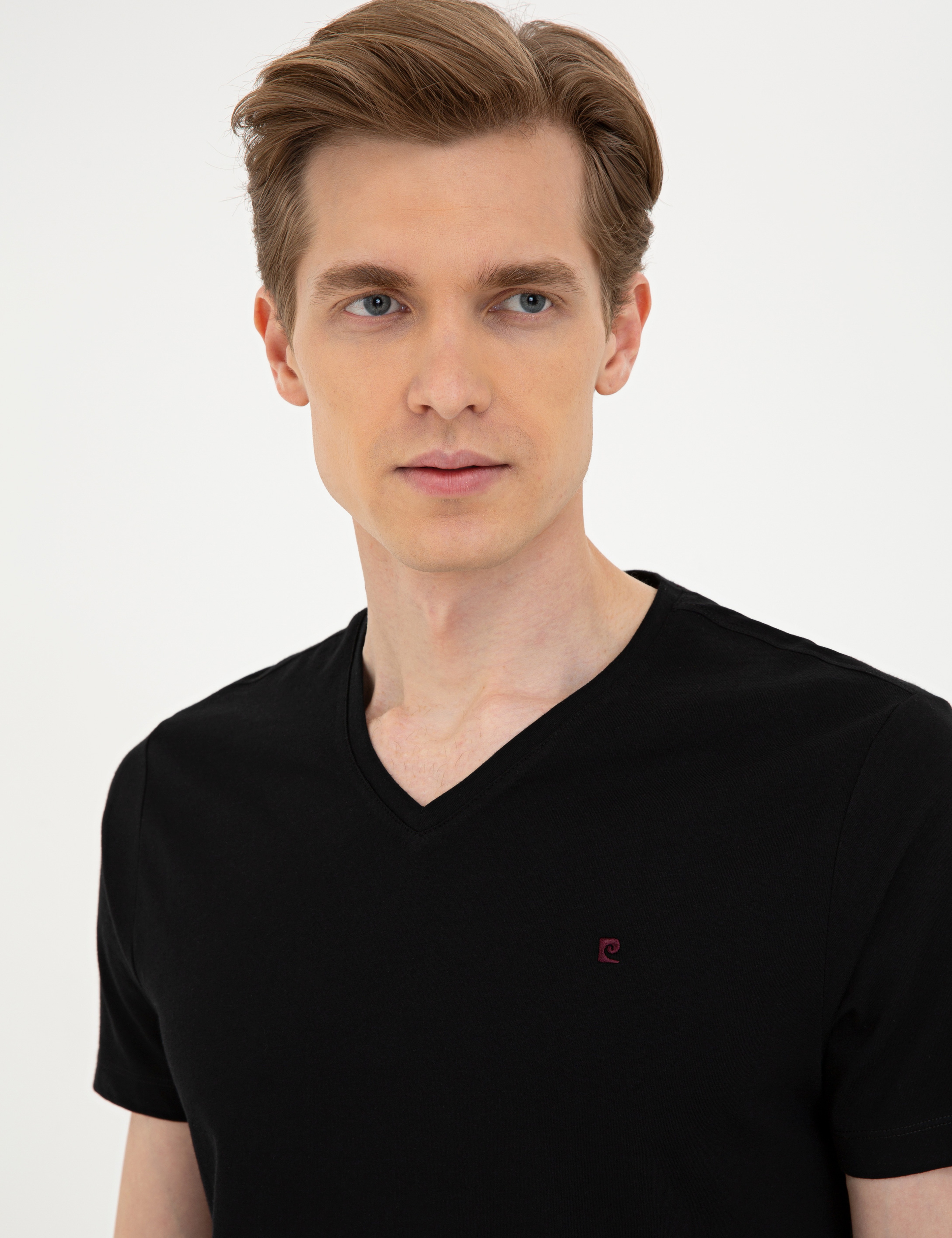 Siyah Slim Fit Basic V Yaka T-Shirt - Image 2