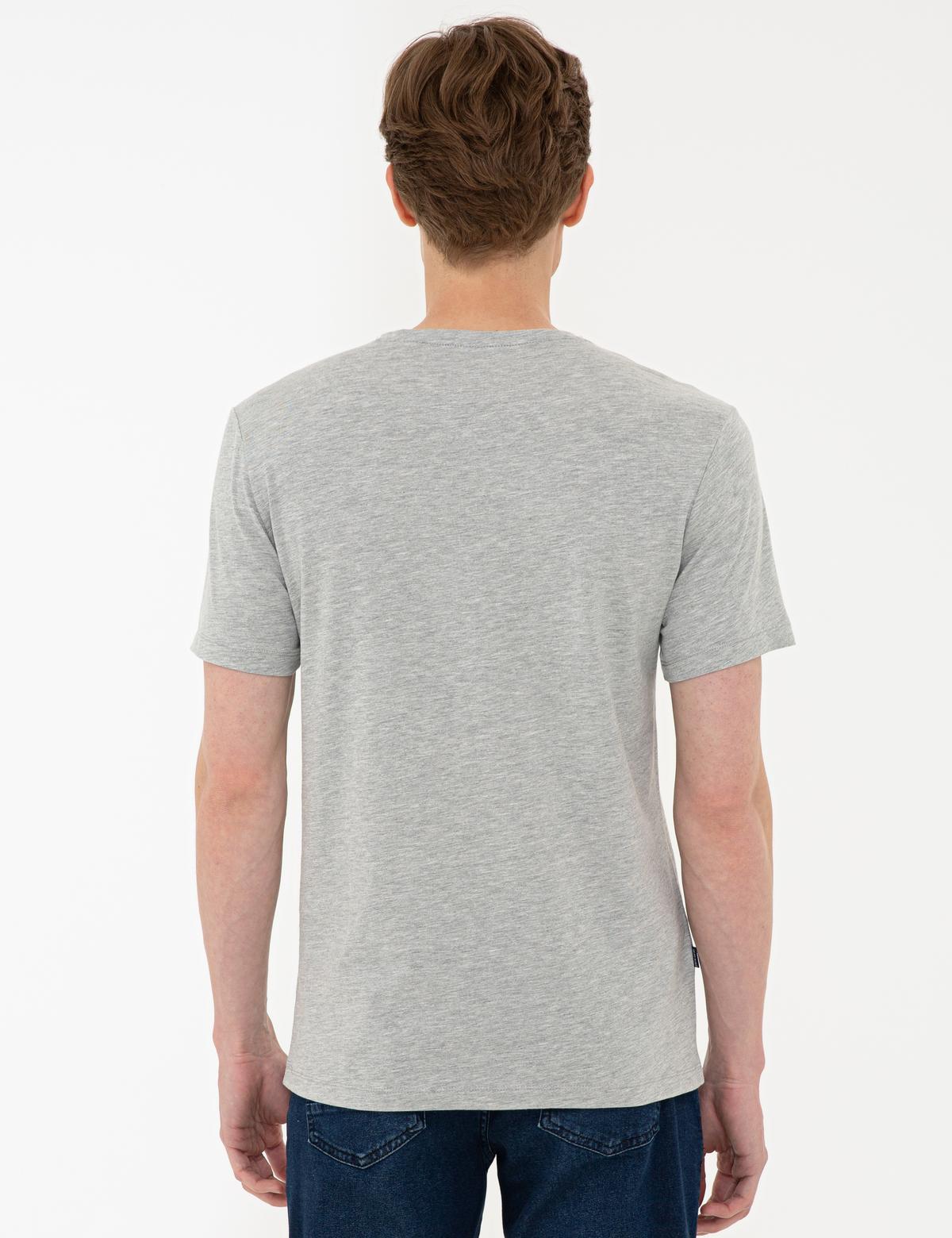 Gri Melanj Slim Fit Basic V Yaka Tişört - 50239846041