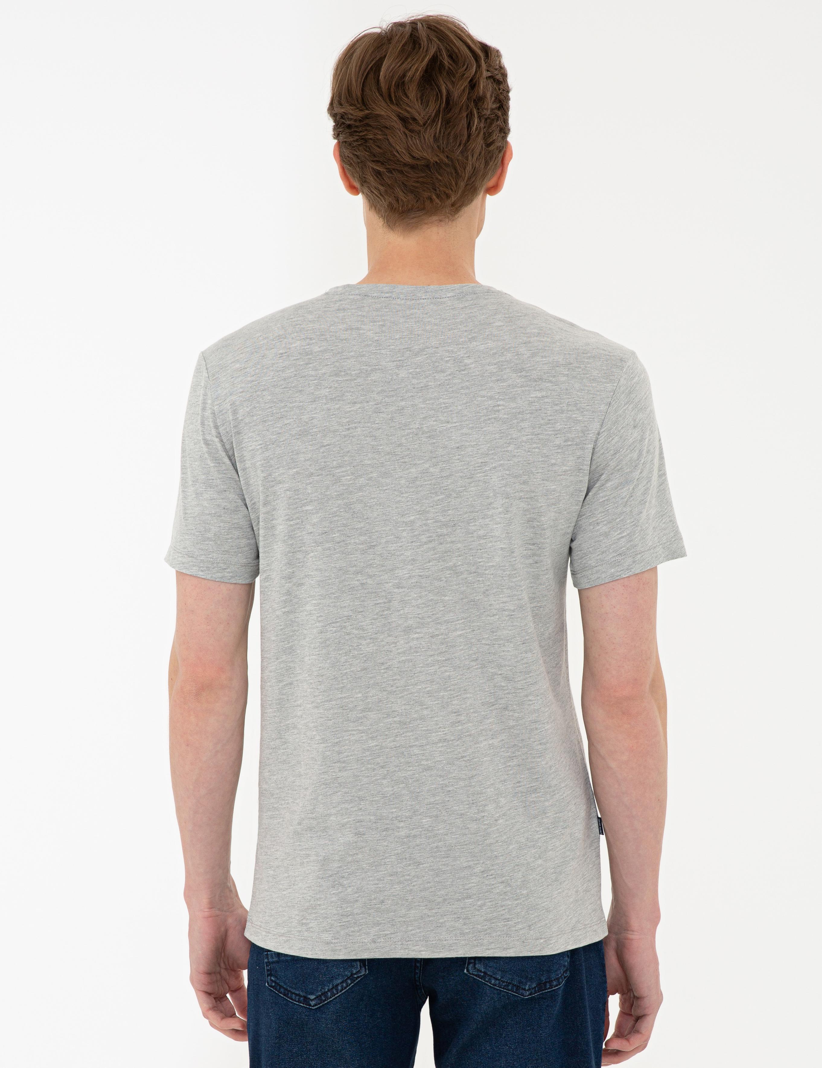 Gri Melanj Slim Fit Basic V Yaka Tişört