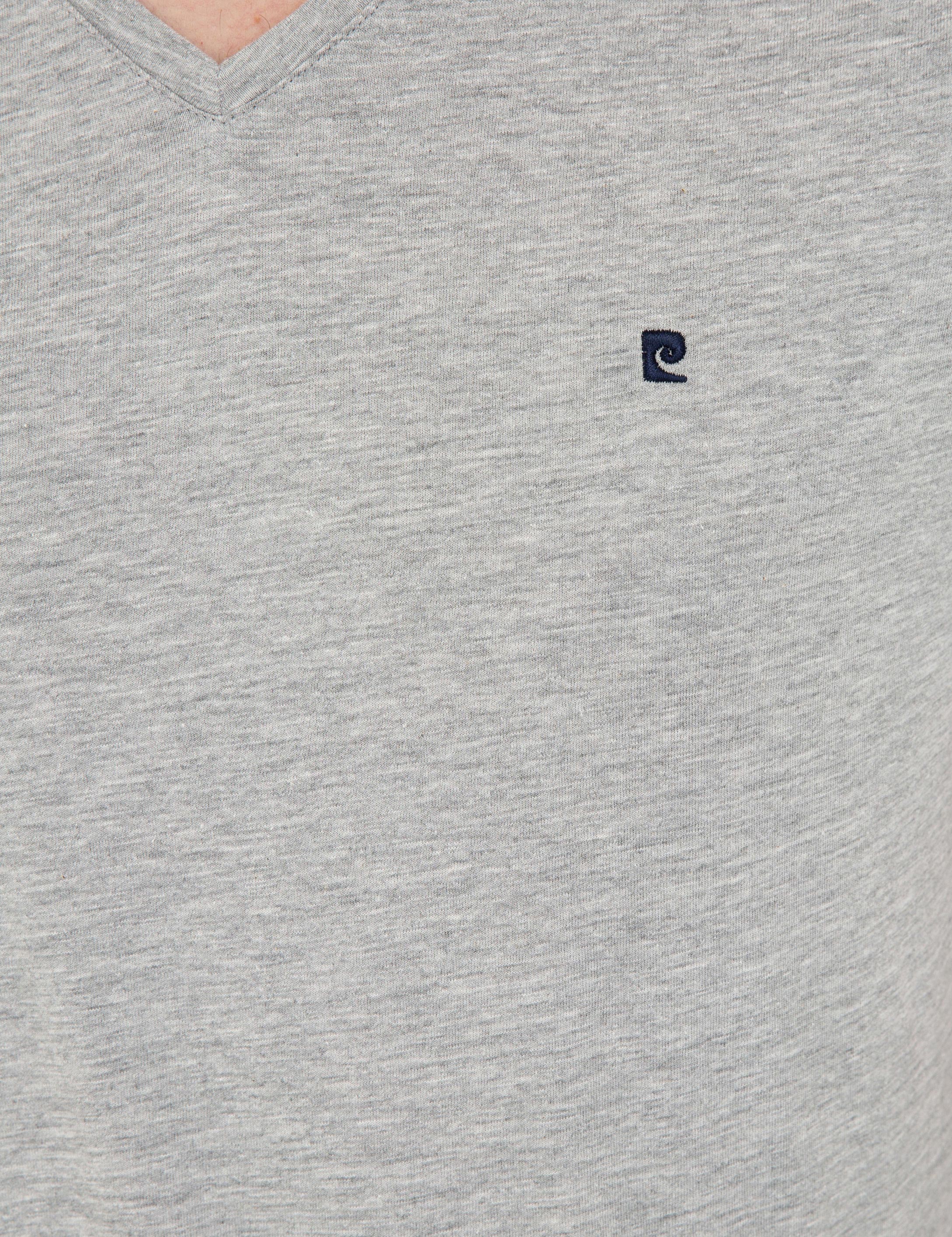 Gri Melanj Slim Fit Basic V Yaka Tişört - Image 5