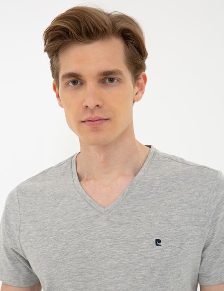 Gri Melanj Slim Fit Basic V Yaka Tişört - 50239846041