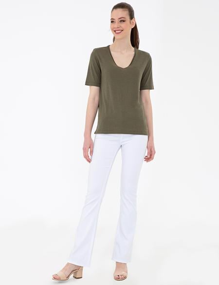 Beyaz Flare Fit Jean Pantolon - 50241969004