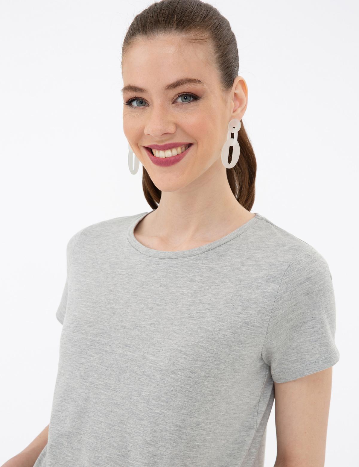 Gri Melanj Crop Top Tişört - 50243096021