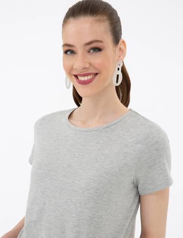 Gri Melanj Crop Top Tişört
