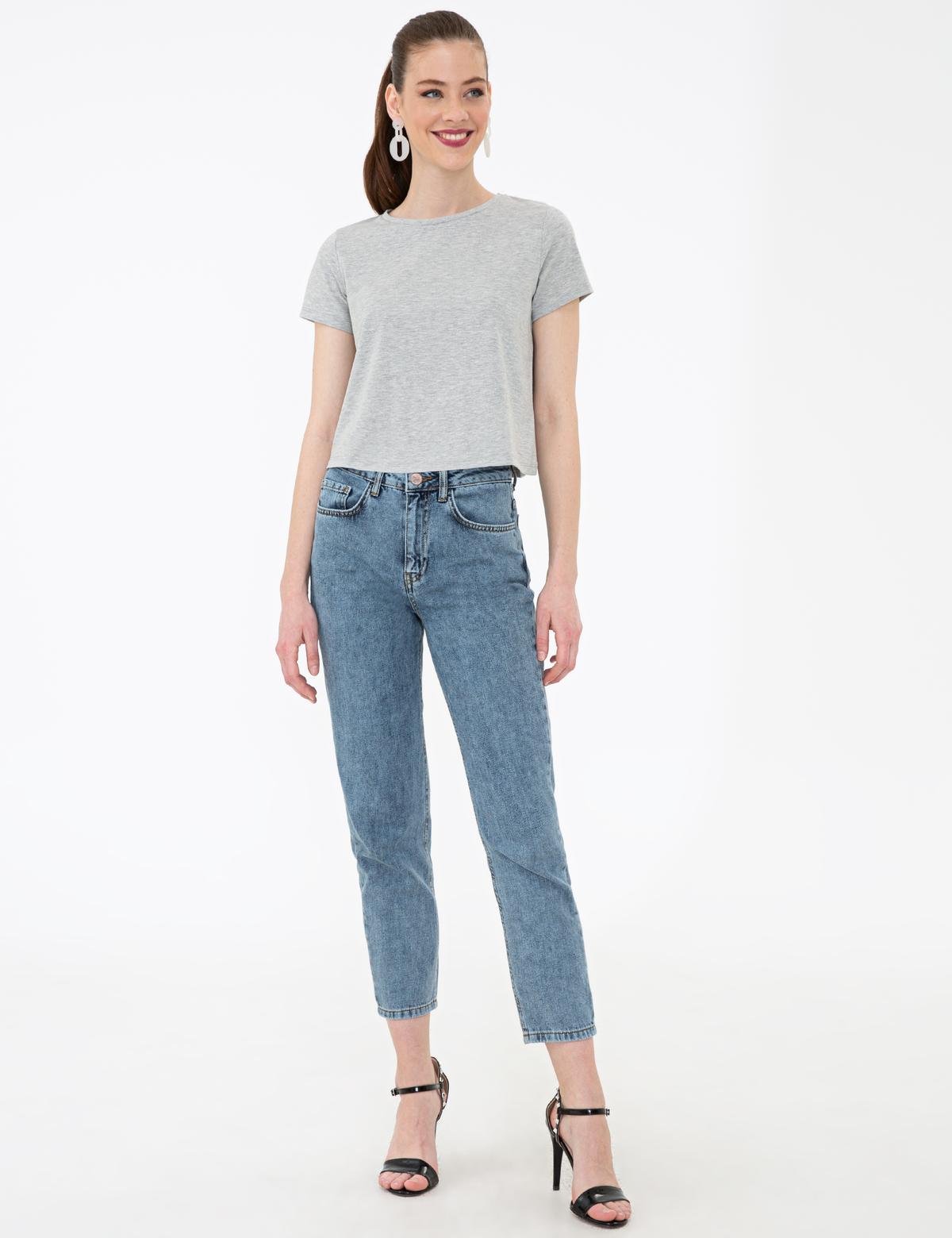 Gri Melanj Crop Top Tişört - 50243096021