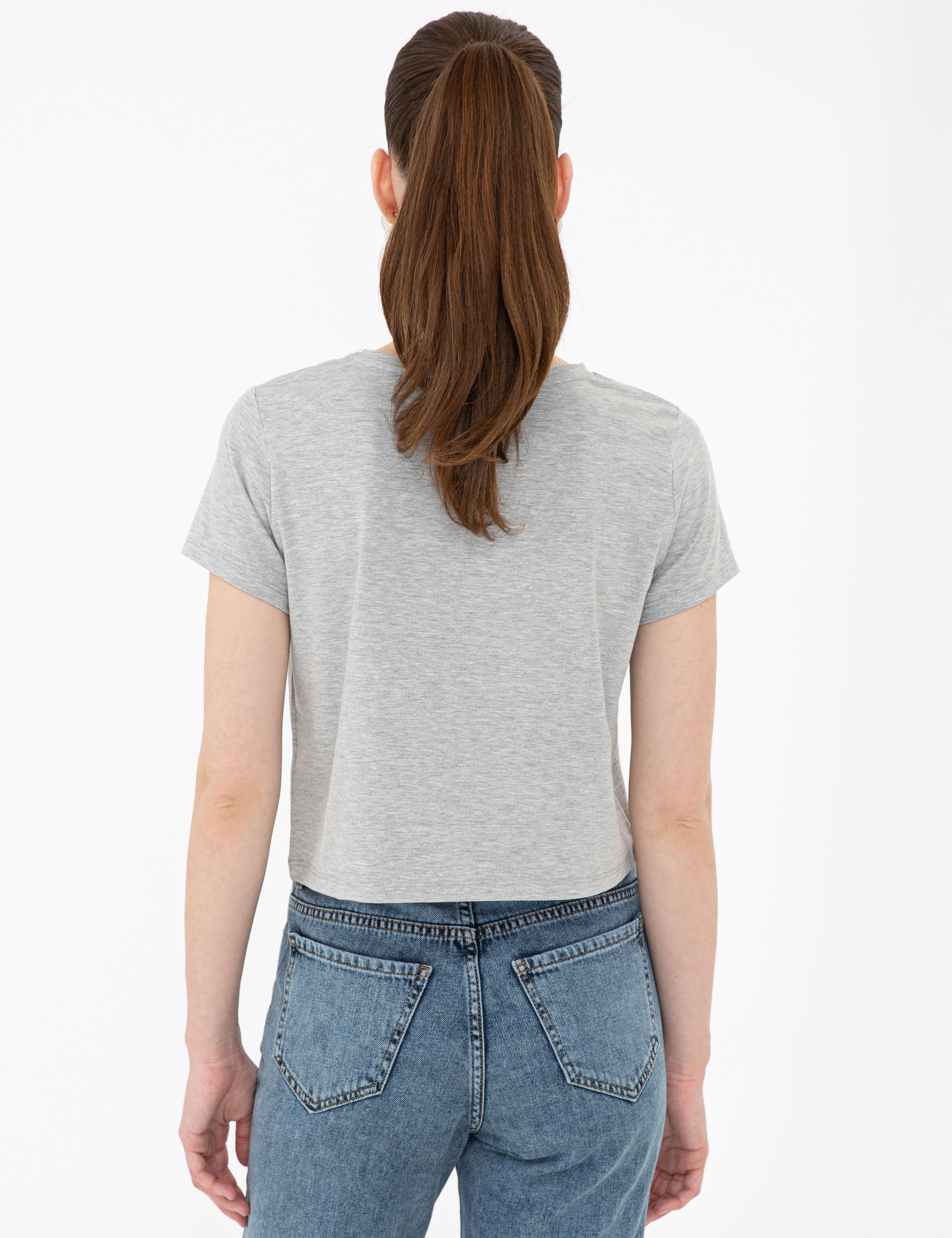 Gri Melanj Crop Top Tişört