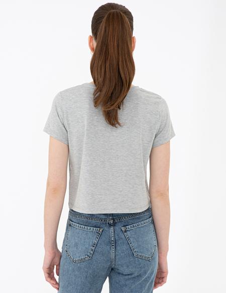 Gri Melanj Crop Top Tişört - 50243096021