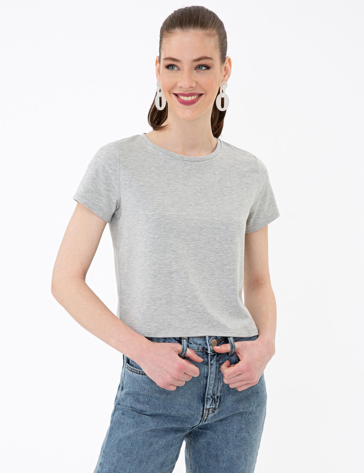 Gri Melanj Crop Top Tişört