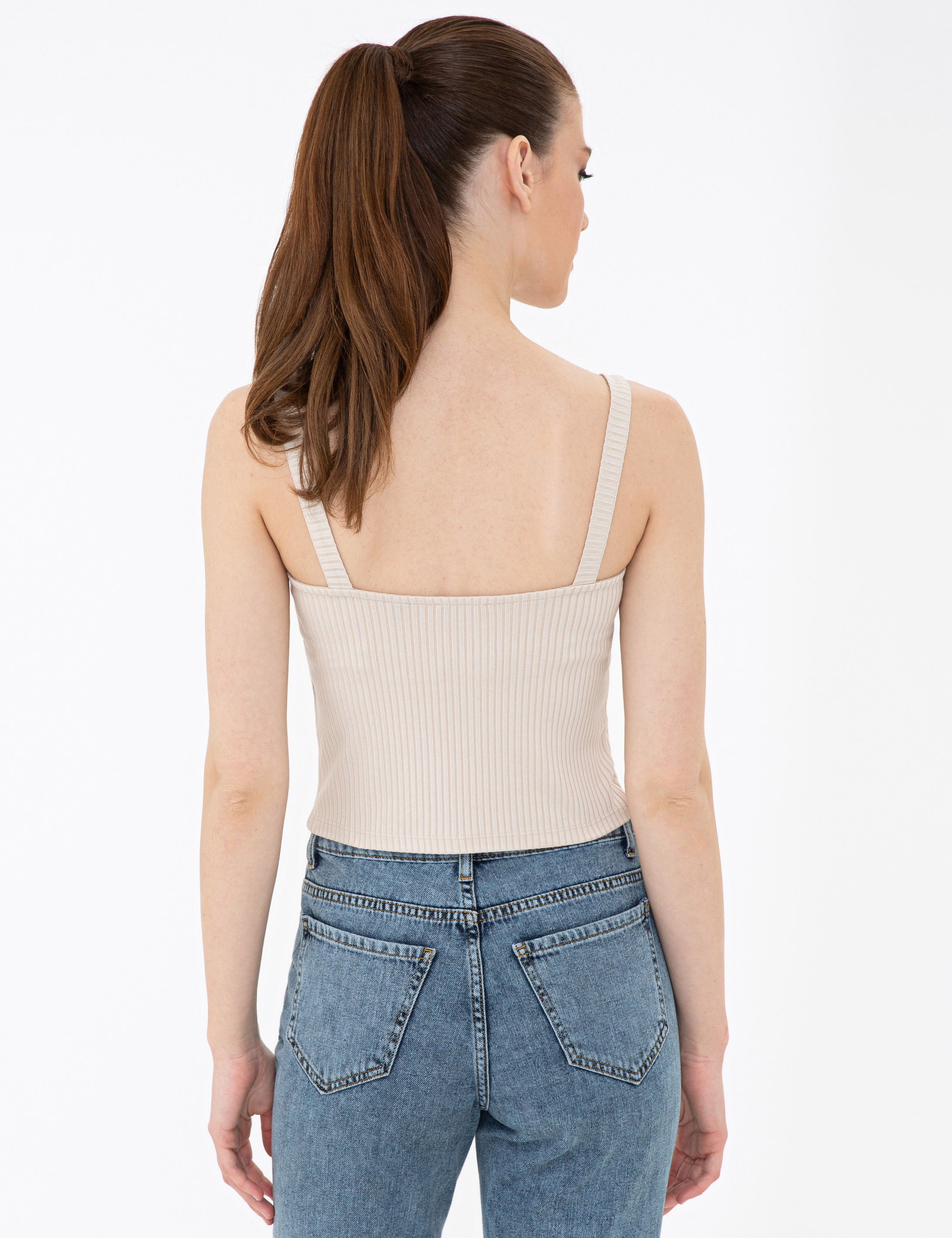 Bej Ekstra Slim Fit Triko Bluz
