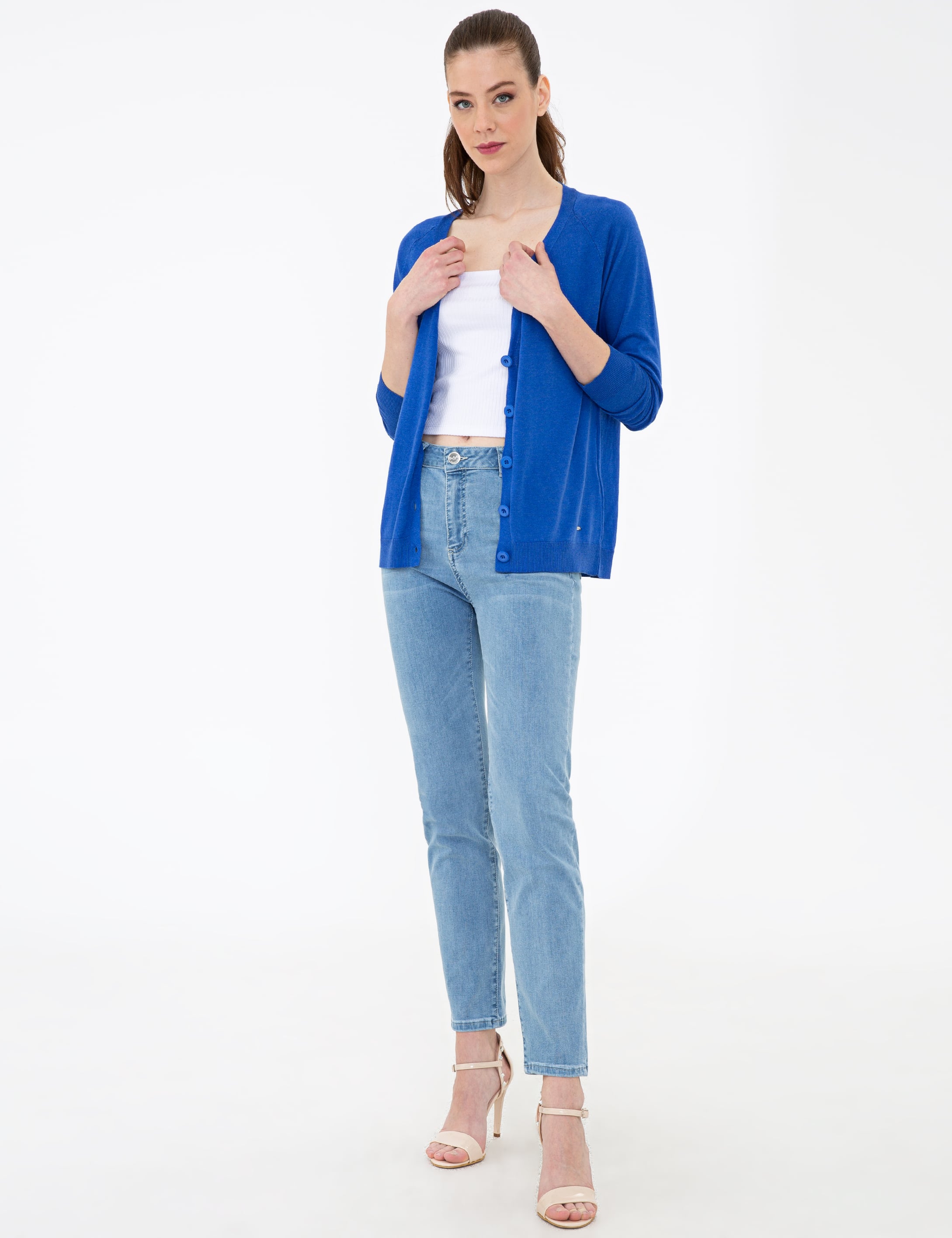 Beyaz Ekstra Slim Fit Triko Bluz