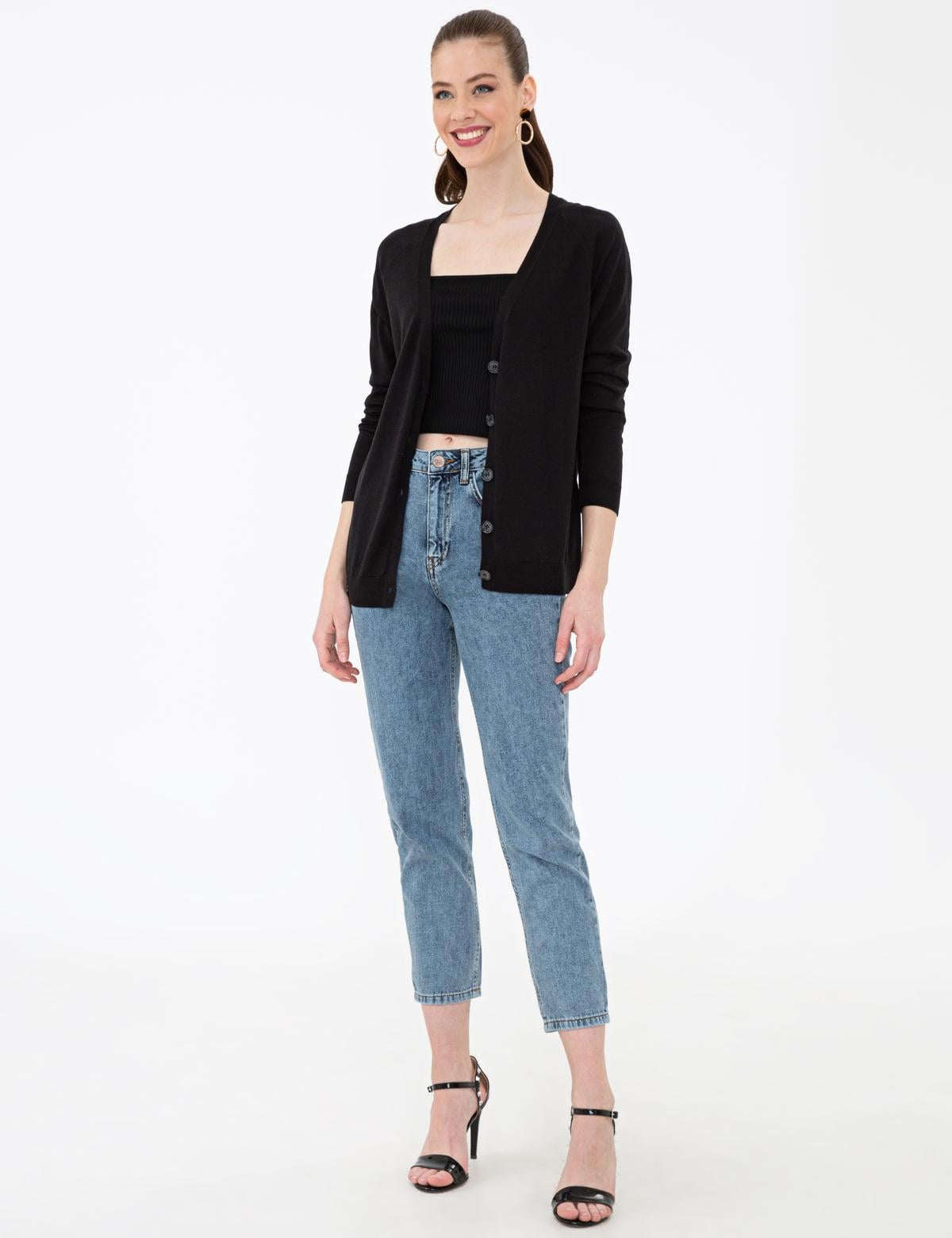 Siyah Ekstra Slim Fit Triko Bluz - 50243108026