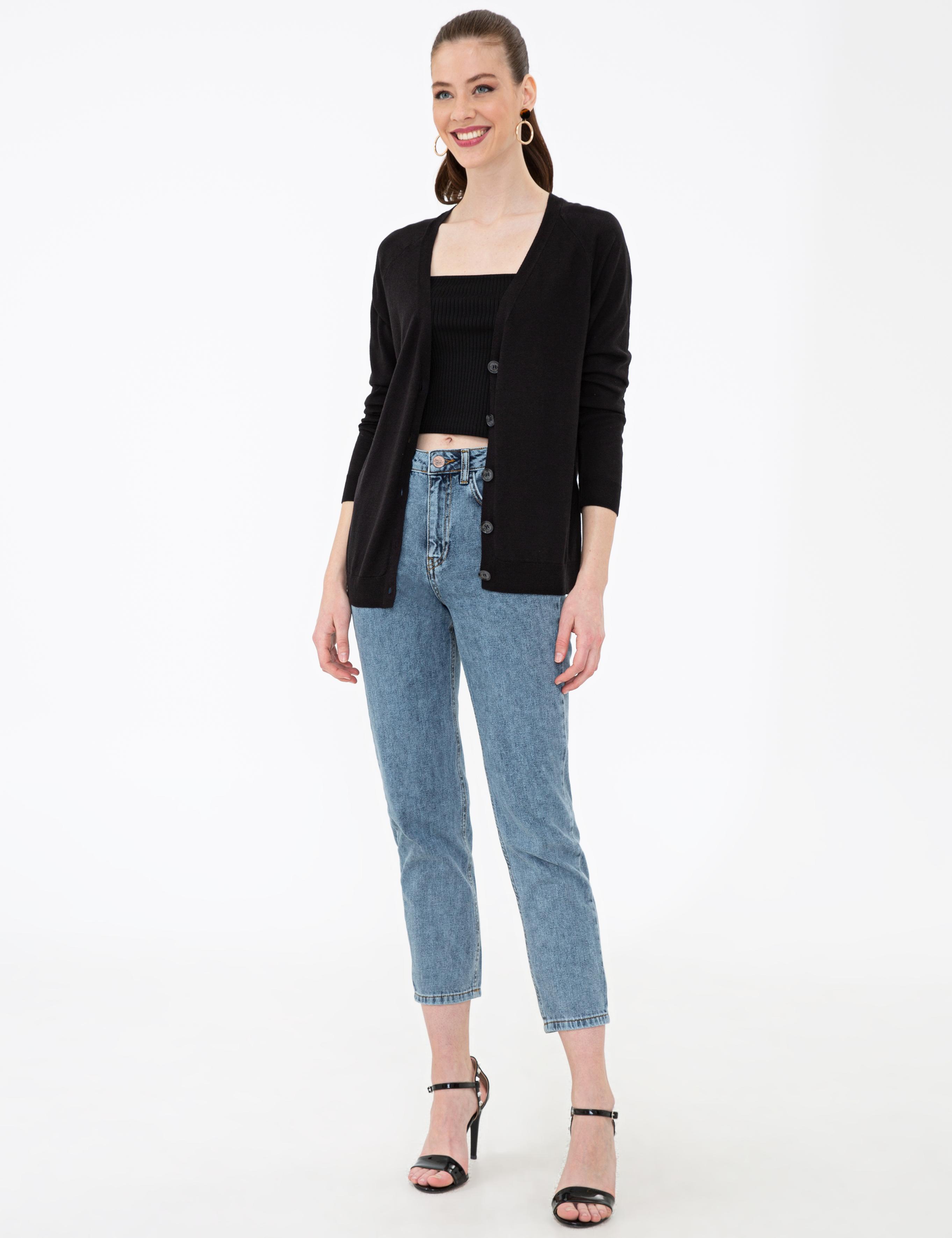 Siyah Ekstra Slim Fit Triko Bluz