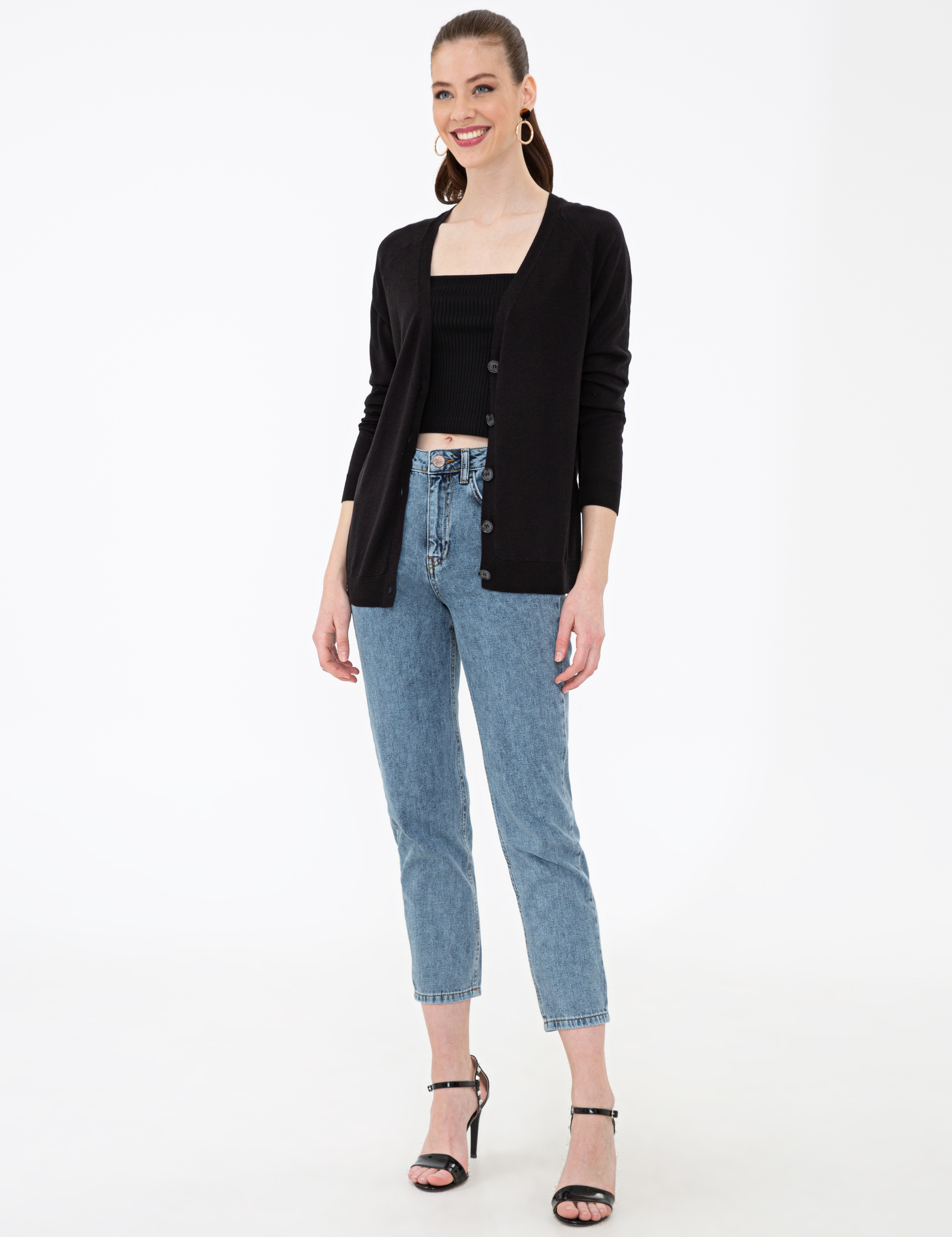 Siyah Ekstra Slim Fit Triko Bluz - Image 5