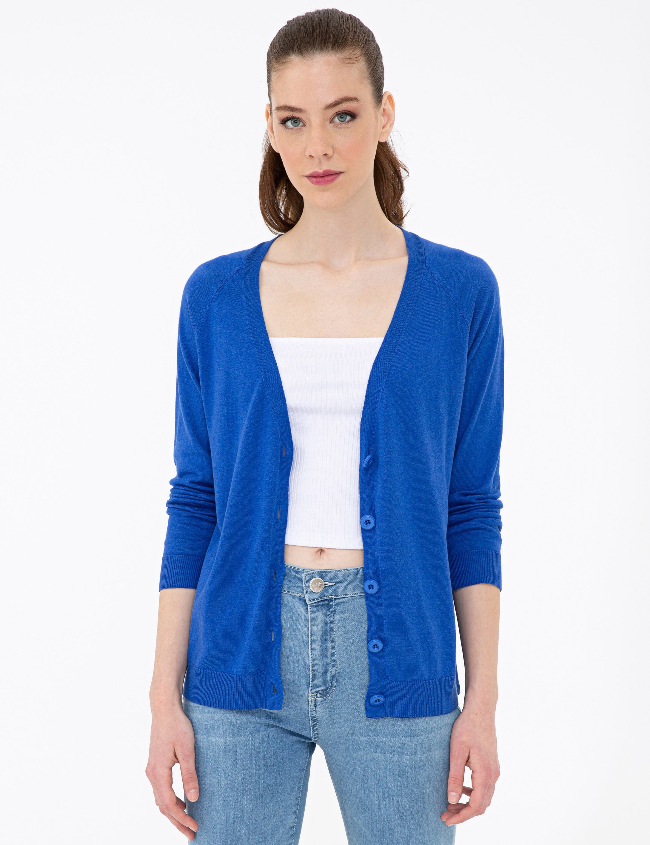 Beyaz Ekstra Slim Fit Triko Bluz - Image 1