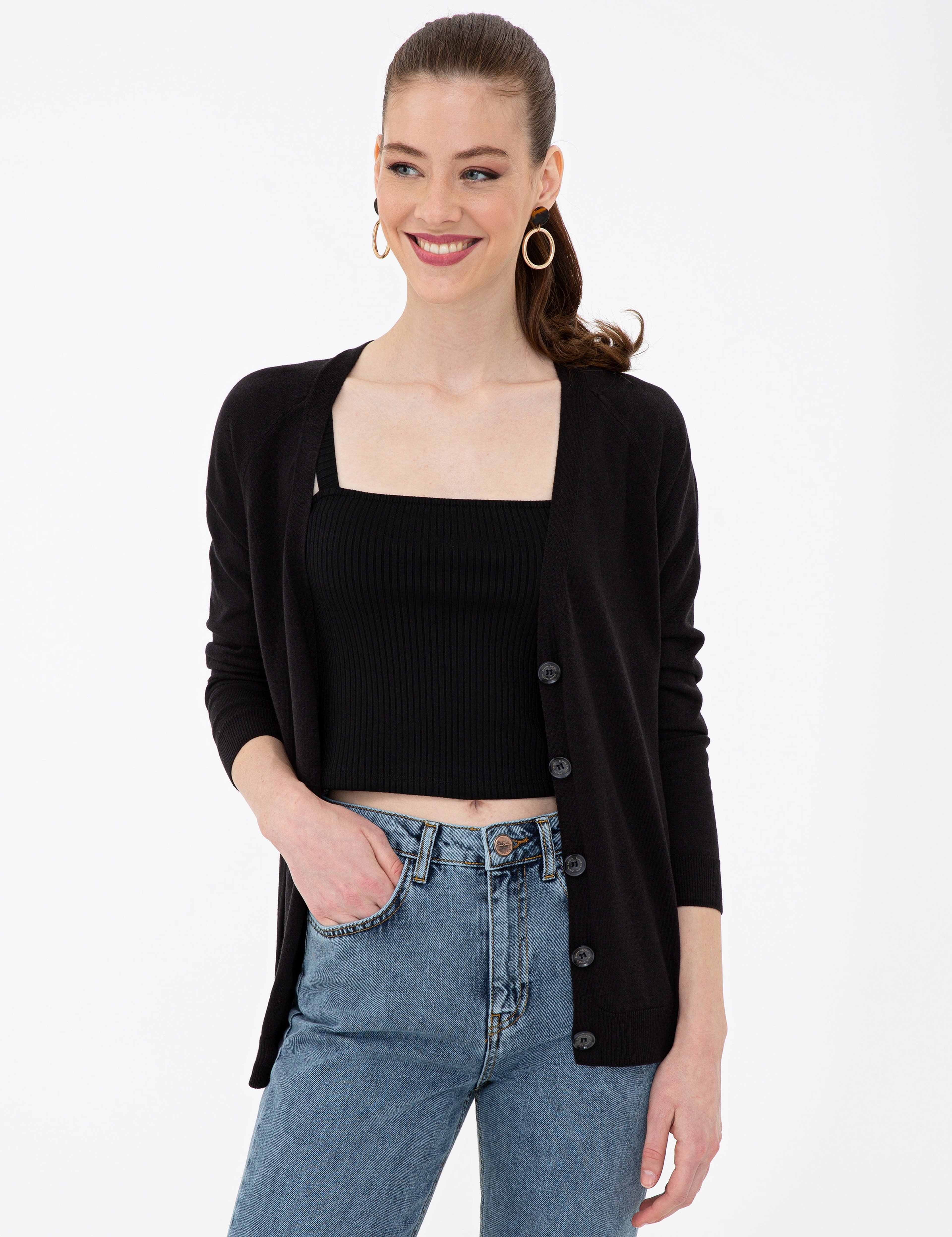 Siyah Ekstra Slim Fit Triko Bluz - Image 1