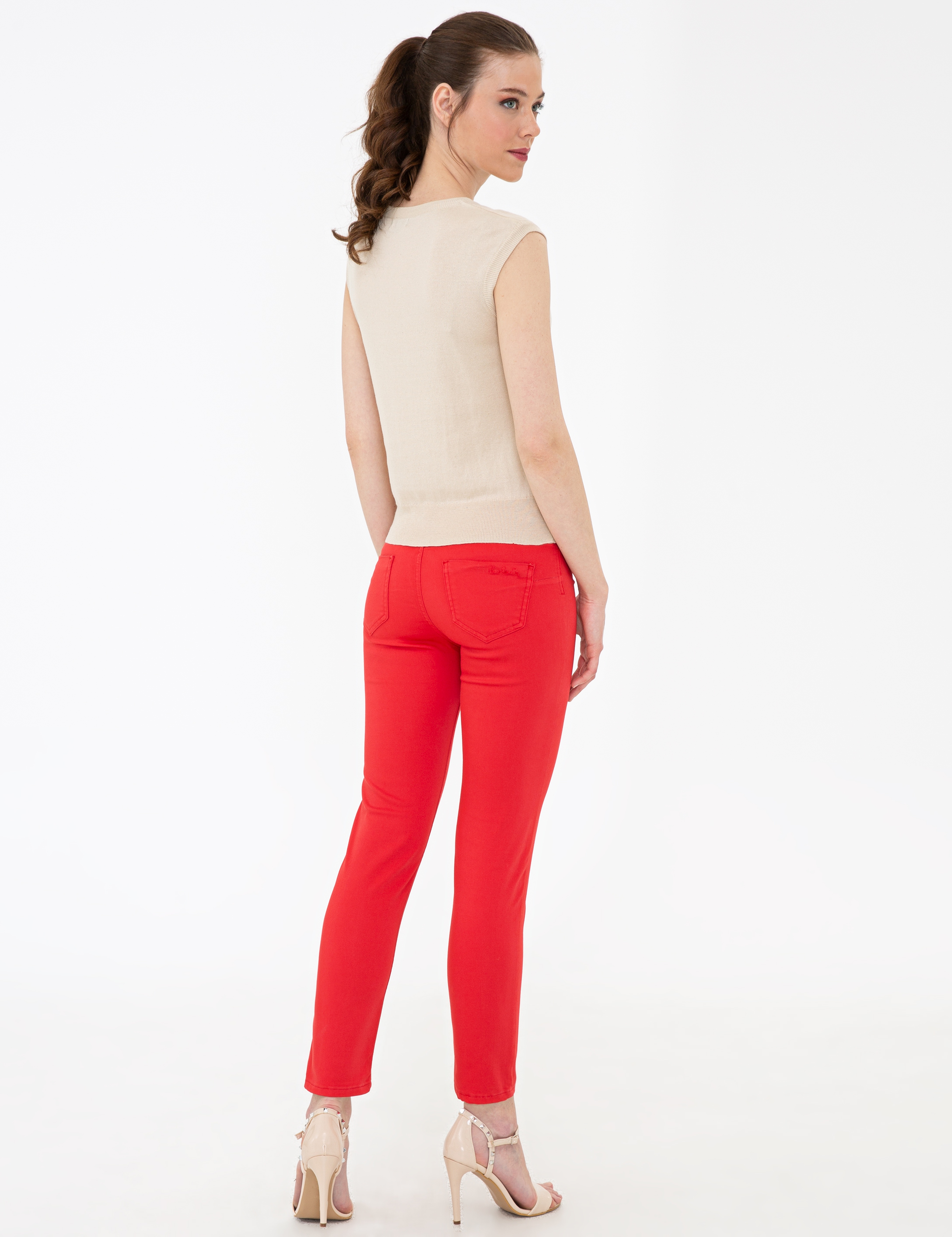 Nar Çiçeği Skinny Fit Kanvas Pantolon - Image 3