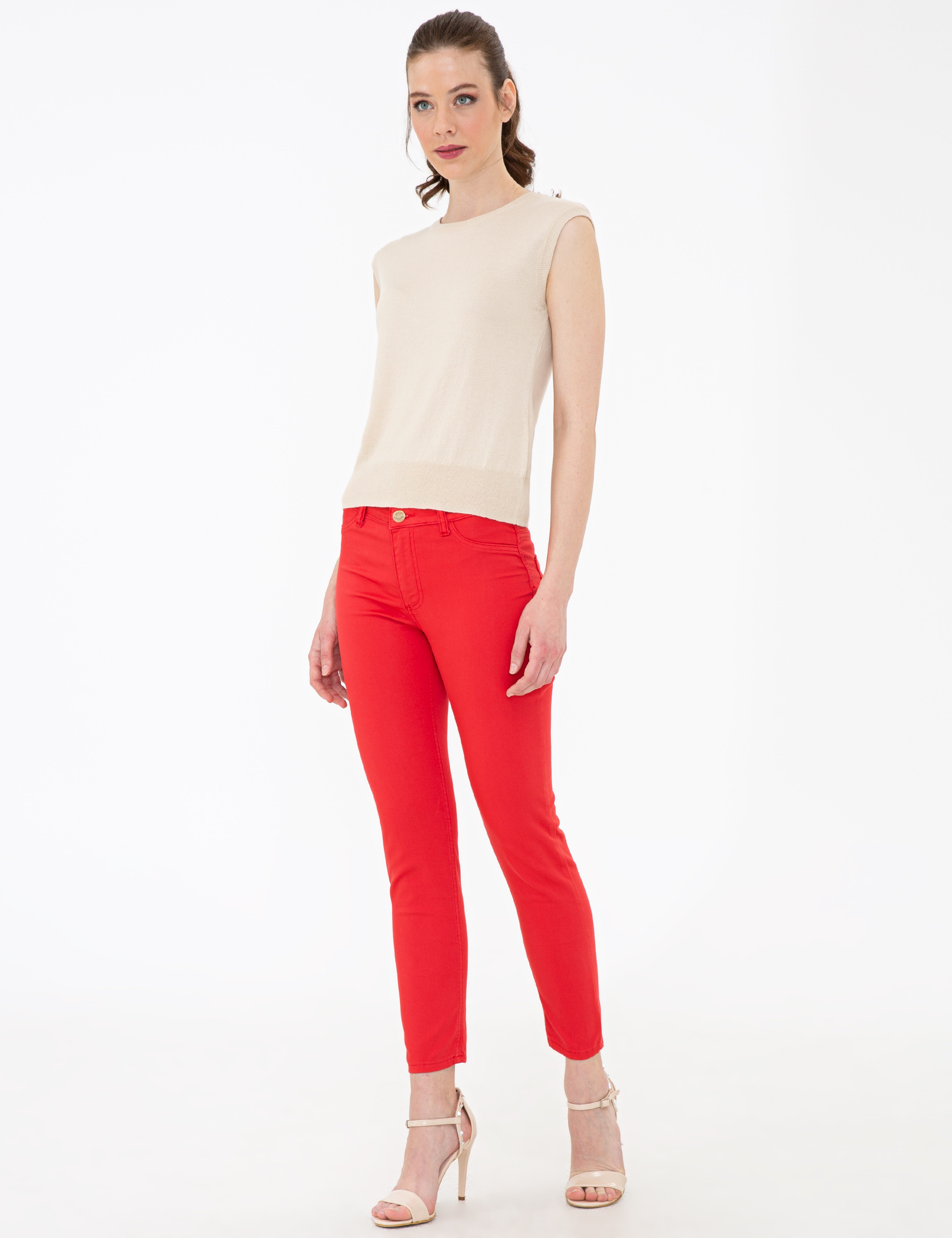 Nar Çiçeği Skinny Fit Kanvas Pantolon - Image 2