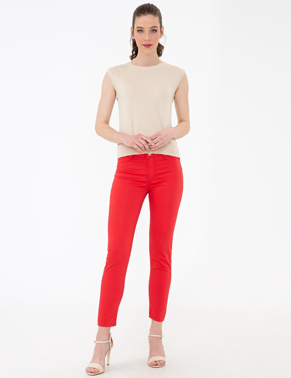 Nar Çiçeği Skinny Fit Kanvas Pantolon