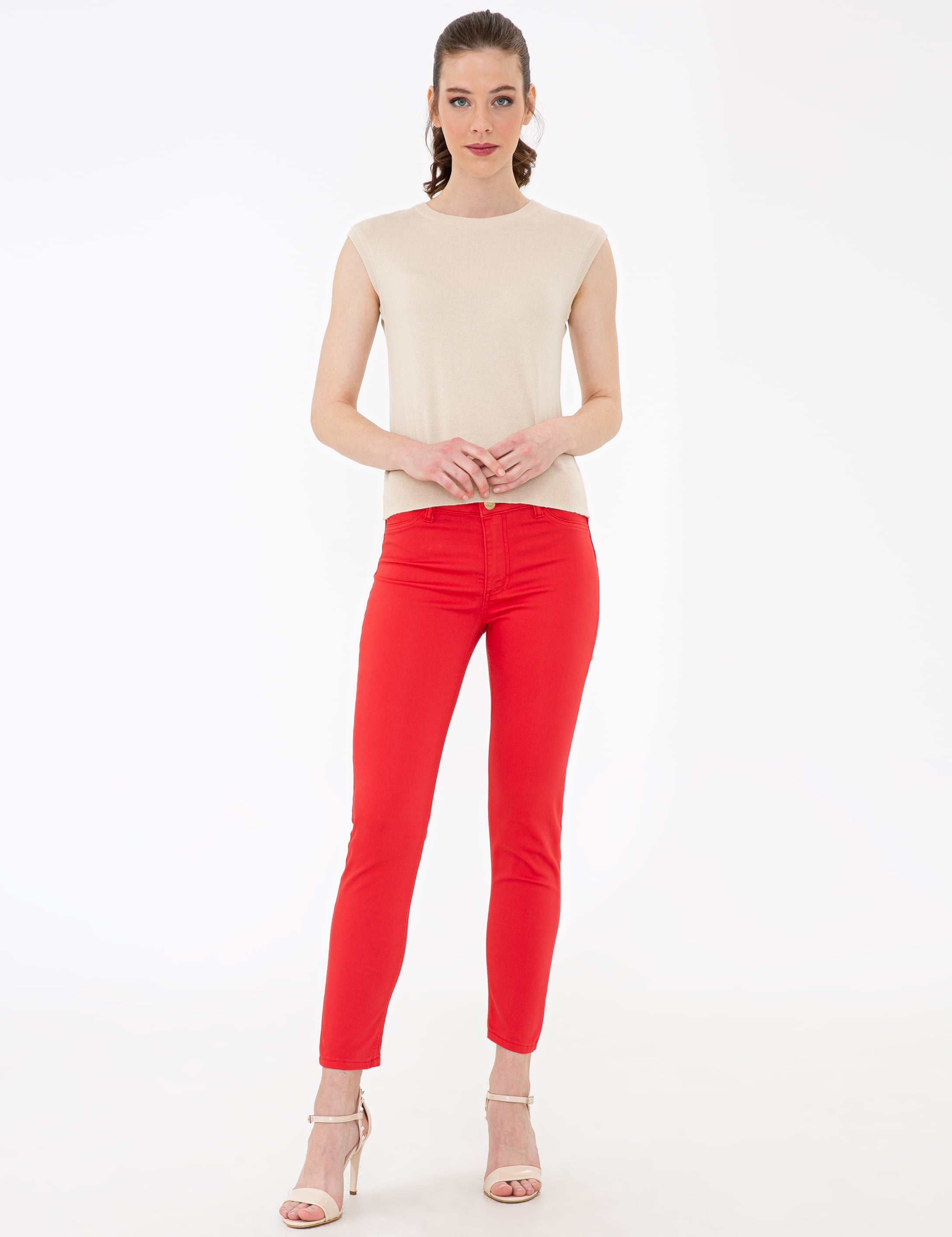 Nar Çiçeği Skinny Fit Kanvas Pantolon