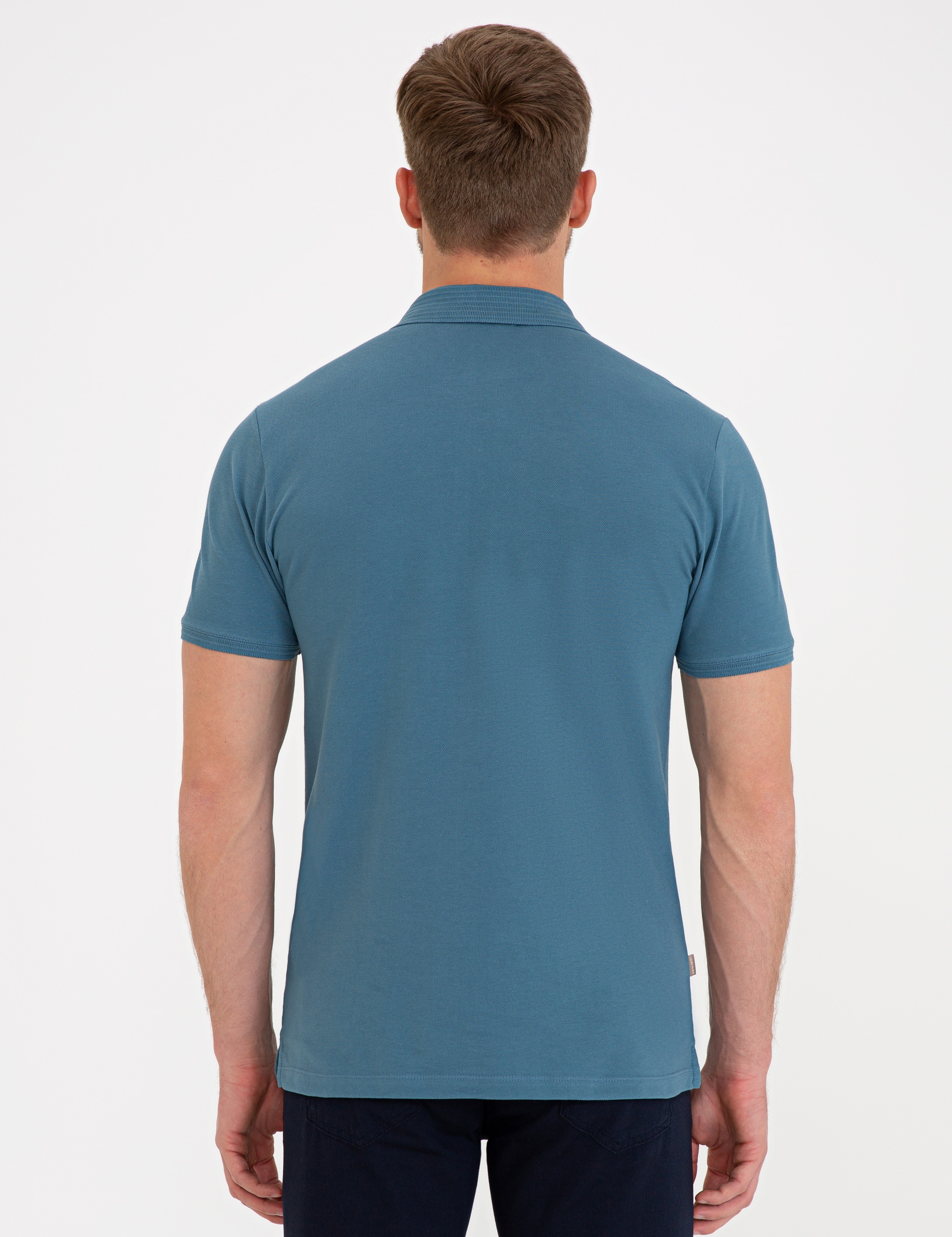 Koyu Mint Slim Fit Polo Yaka Basic Tişört - Image 3