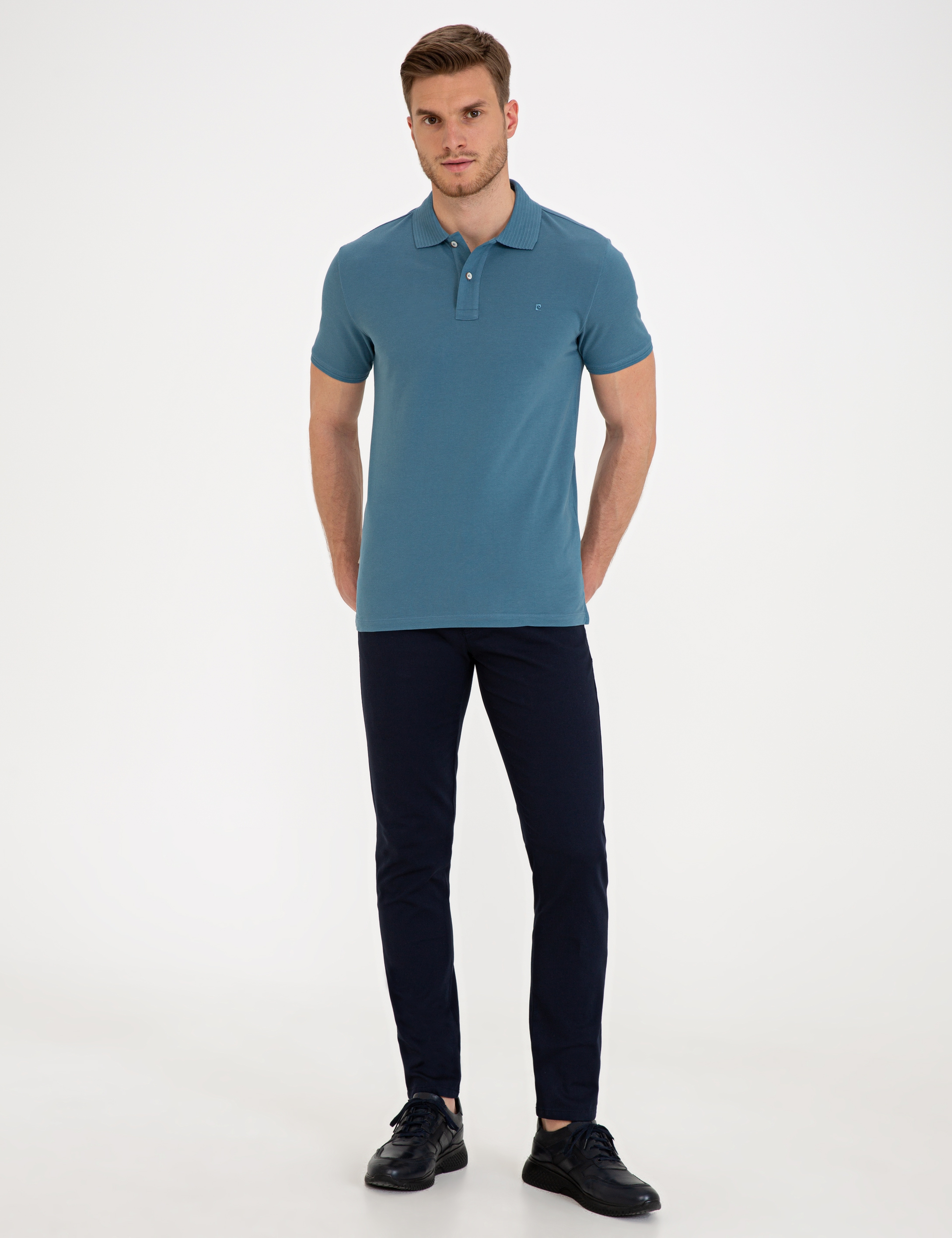 Koyu Mint Slim Fit Polo Yaka Basic Tişört - Image 4