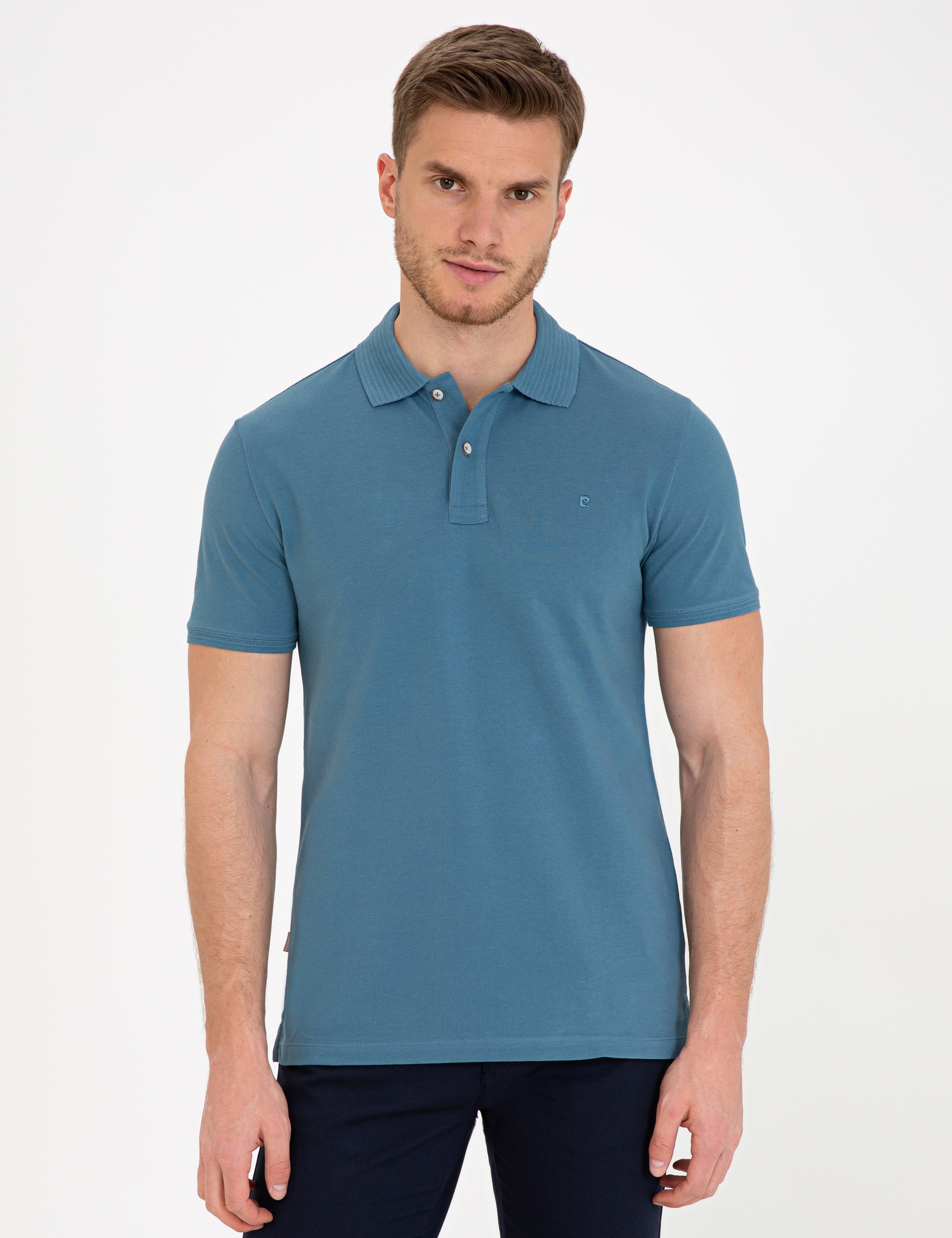 Koyu Mint Slim Fit Polo Yaka Basic Tişört - Image 1